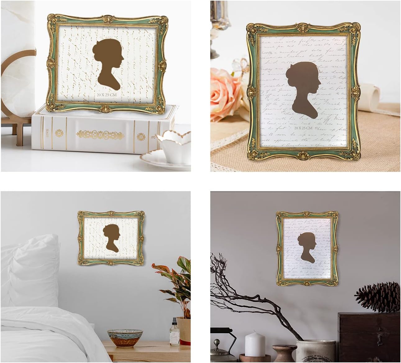 AELS 5x7 Inch Vintage Picture Frame, Elegant Antique Photo Frames with Glass Front, Photo Display, Tabletop Wall Hanging, Gift Ideas, Gold and Green