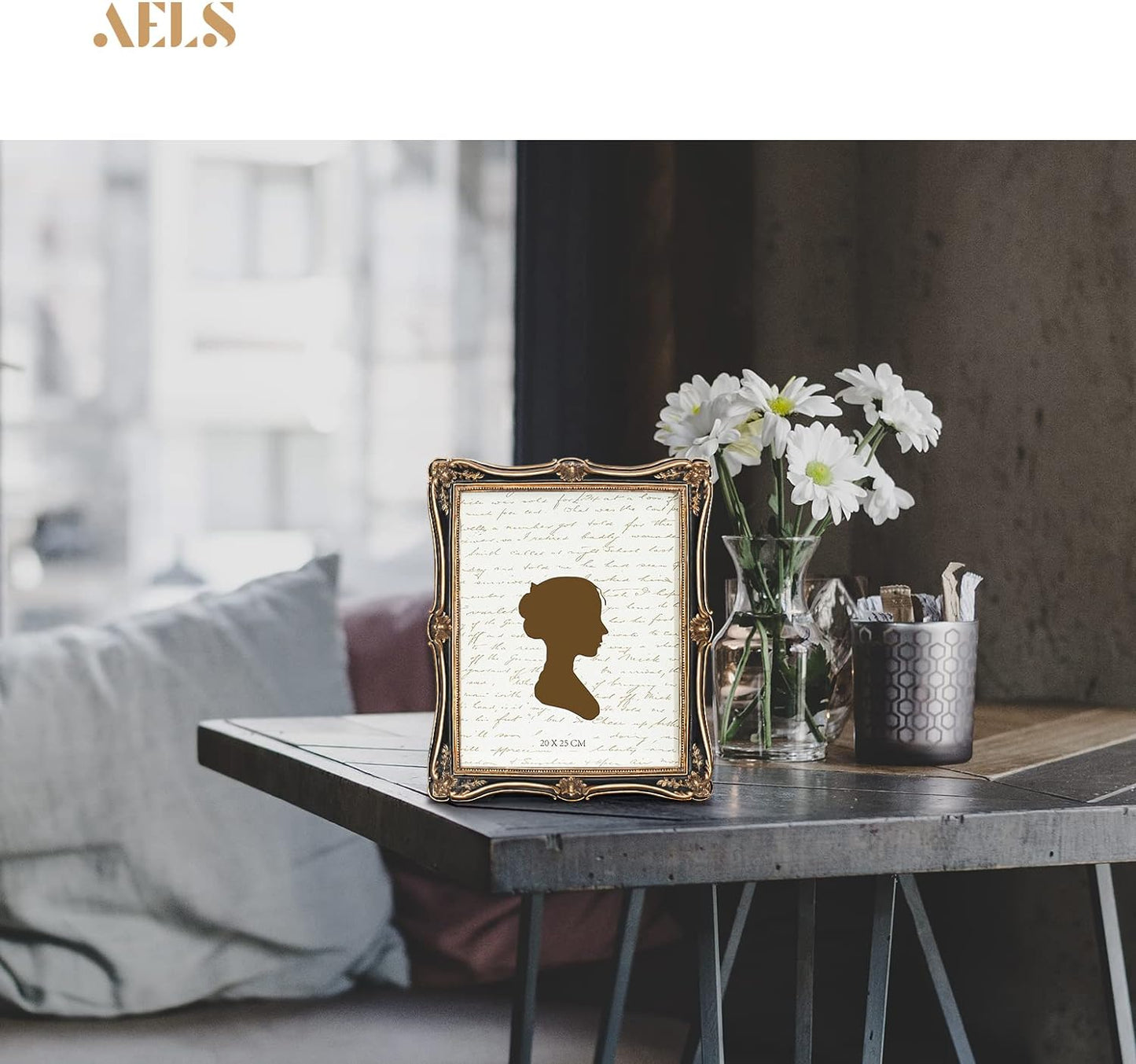 AELS 5x7 Inch Vintage Picture Frame, Elegant Antique Photo Frames with Glass Front, Photo Display, Tabletop Wall Hanging, Gift Ideas, Gold and Green