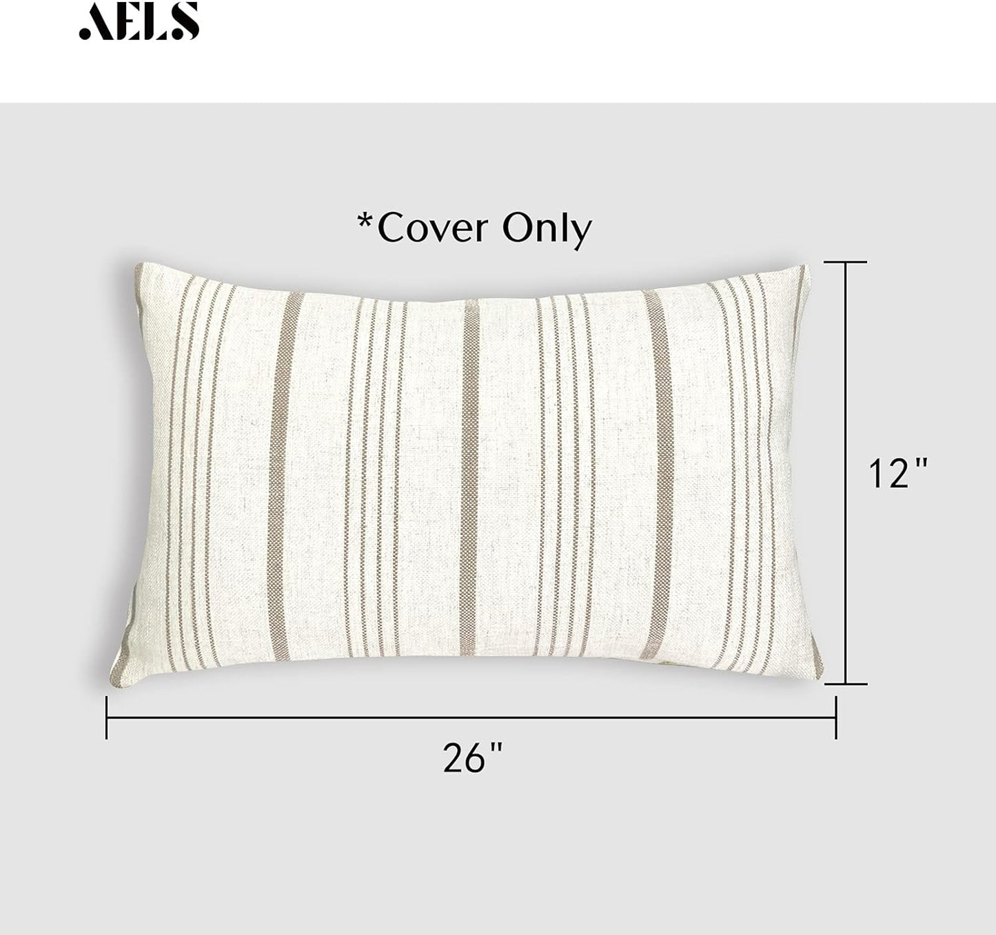 AELS 12x20 Decorative Farmhouse Throw Pillow Covers, Modern Rectangle Lumbar Pillow Case, Set of 2 Off White with Charcoal Stripes Textured Linen Cushion Cover for Sofa Couch Living Room (Cover ONLY)