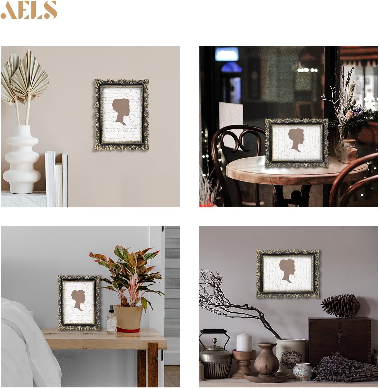 AELS 5x7 Inch Vintage Picture Frame, Elegant Antique Photo Frames with Glass Front, Photo Display, Tabletop Wall Hanging, Gift Ideas, Vine Pattern, Gold and Black
