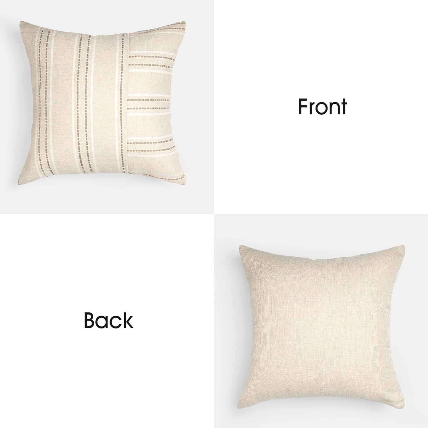AELS 12x20 Decorative Farmhouse Linen Throw Pillow Covers, Boho Rectangle Lumbar Pillow Case, Set of 2, Beige with Navy Blue Stripe Patchwork Cushion Cover for Sofa Couch Living Room (Cover ONLY)