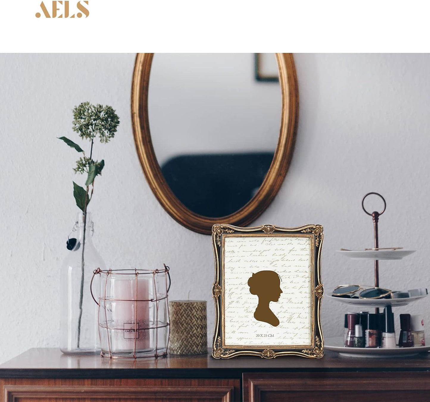 AELS 5x7 Inch Vintage Picture Frame, Elegant Antique Photo Frames with Glass Front, Photo Display, Tabletop Wall Hanging, Gift Ideas, Gold and Green