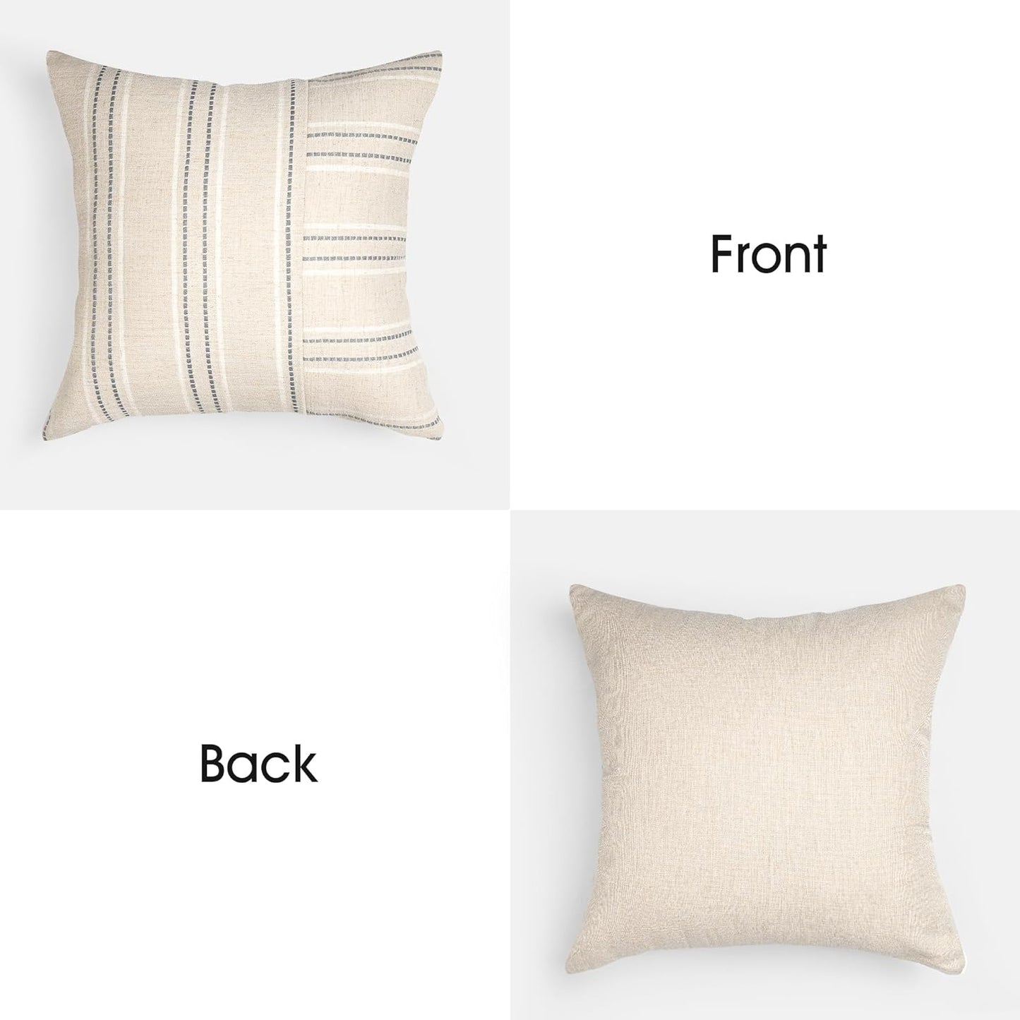 AELS 12x20 Decorative Farmhouse Linen Throw Pillow Covers, Boho Rectangle Lumbar Pillow Case, Set of 2, Beige with Navy Blue Stripe Patchwork Cushion Cover for Sofa Couch Living Room (Cover ONLY)
