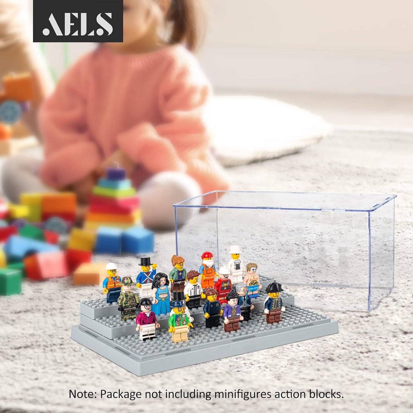 AELS 1 Pack Acrylic Minifigures Display Case, Stackable and Dustproof Building Block Display Box for Lego Action Figure Toys Storage, Gifts for Lego Lovers