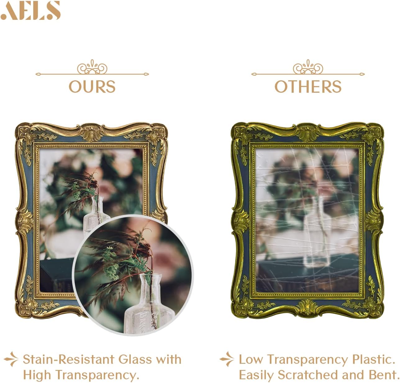 AELS 5x7 Inch Vintage Picture Frame, Elegant Antique Photo Frames with Glass Front, Photo Display, Tabletop Wall Hanging, Gift Ideas, Gold and Green