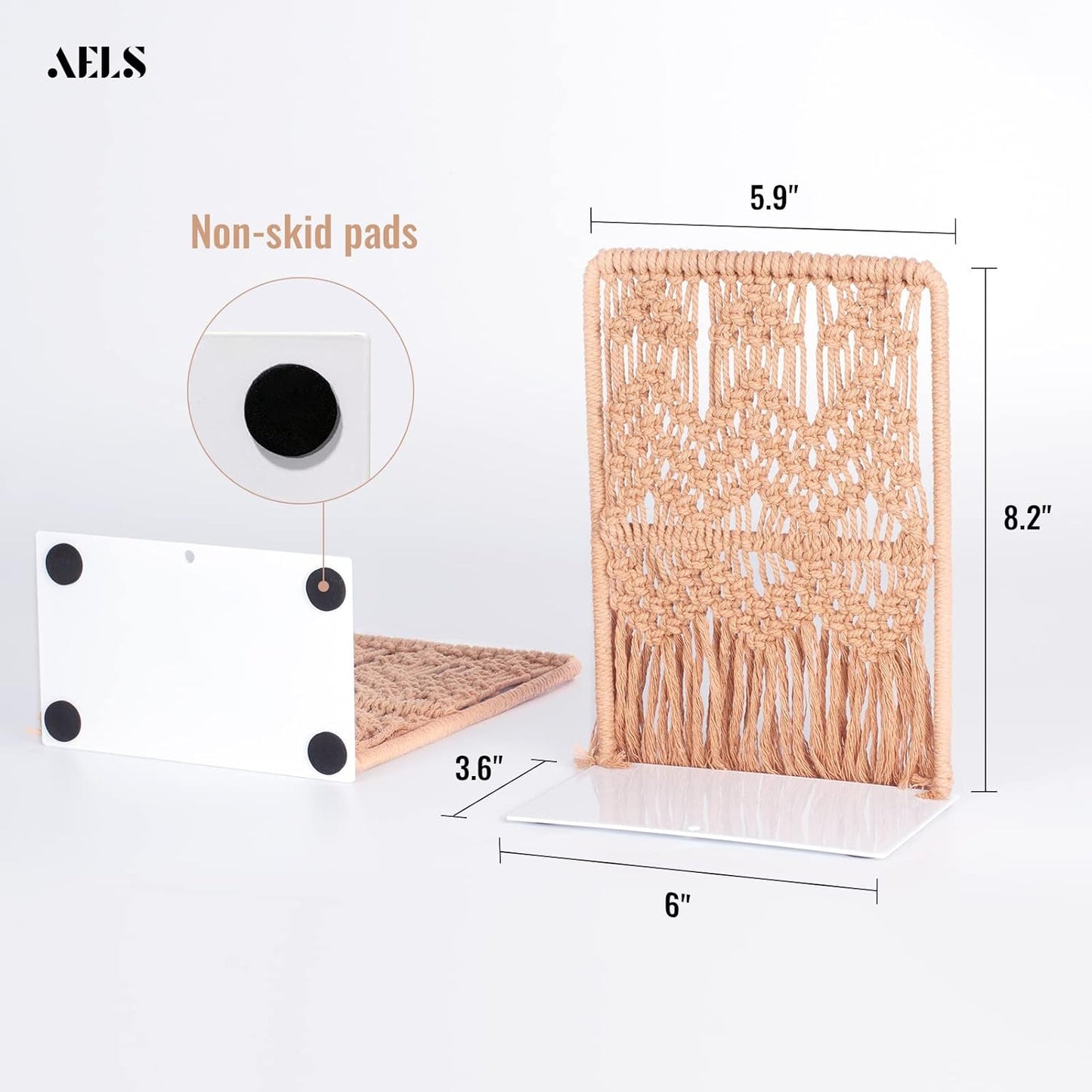 AELS Boho Macrame Bookends, Heavy Duty Metal Book Ends, Decorative Unique Bookend Supports for Shelves, Stopper for Books/Movies/CD, Farmhouse Decoration,Thanksgiving for Friends