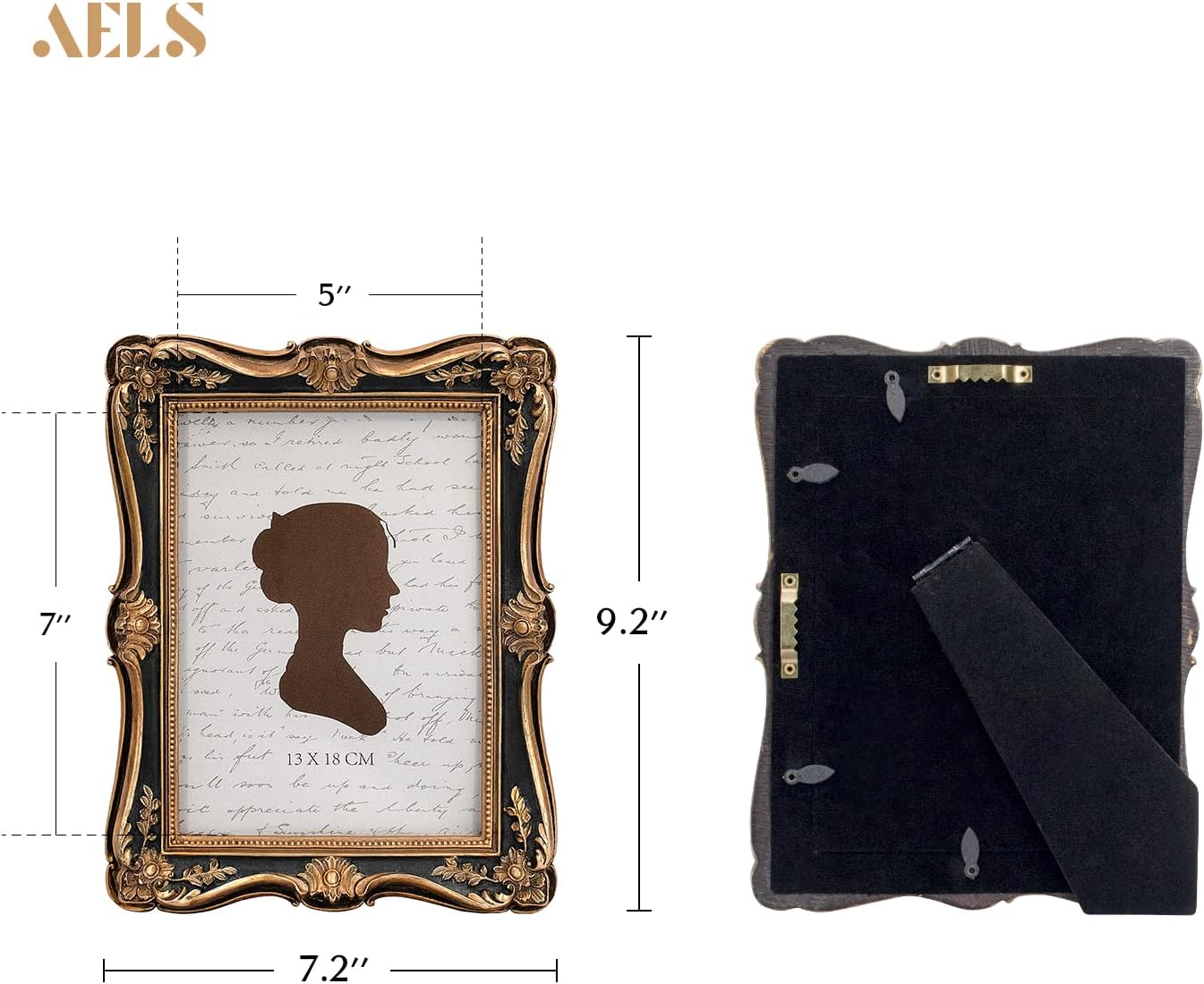 AELS 5x7 Inch Vintage Picture Frame, Elegant Antique Photo Frames with Glass Front, Photo Display, Tabletop Wall Hanging, Gift Ideas, Gold and Green