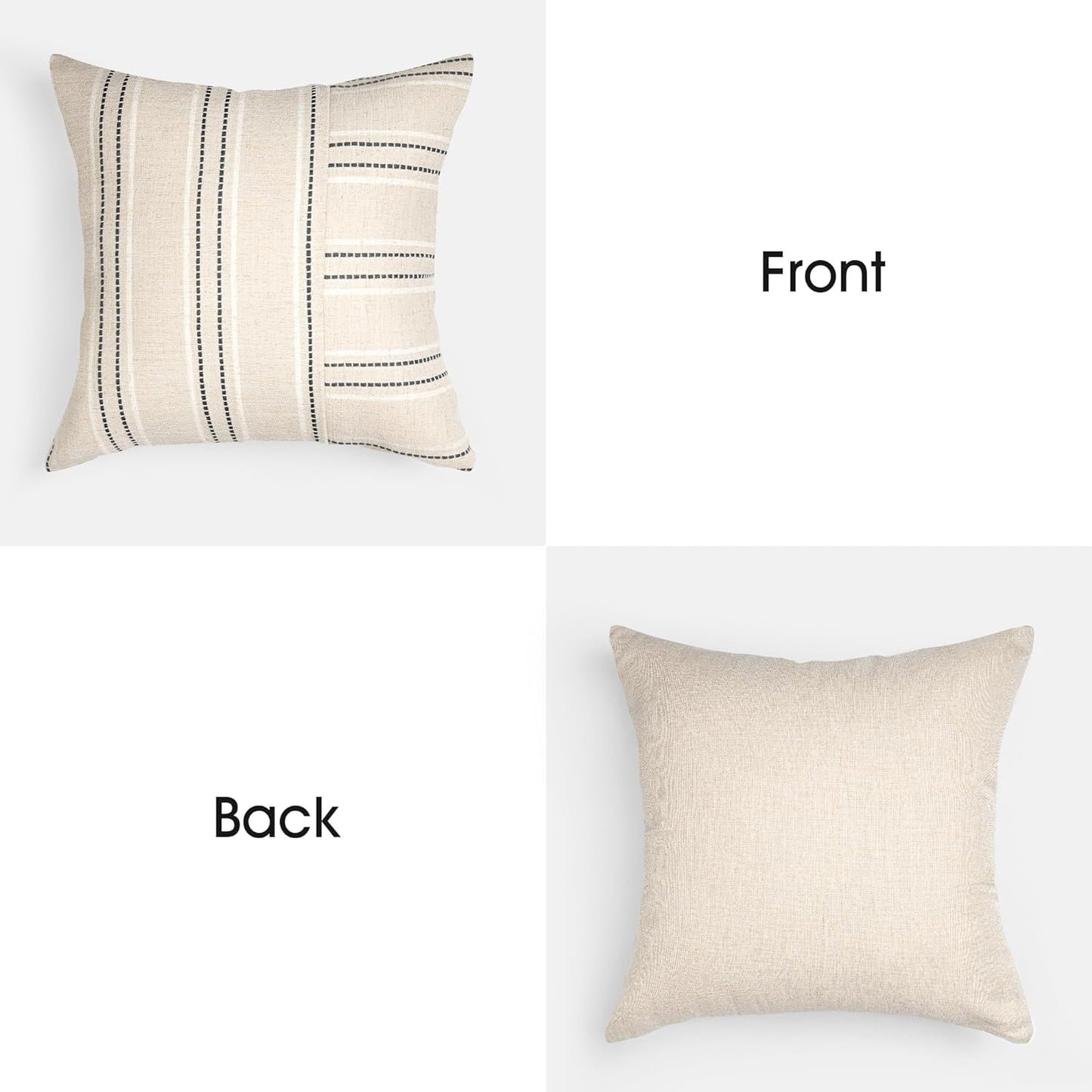 AELS 12x20 Decorative Farmhouse Linen Throw Pillow Covers, Boho Rectangle Lumbar Pillow Case, Set of 2, Beige with Navy Blue Stripe Patchwork Cushion Cover for Sofa Couch Living Room (Cover ONLY)