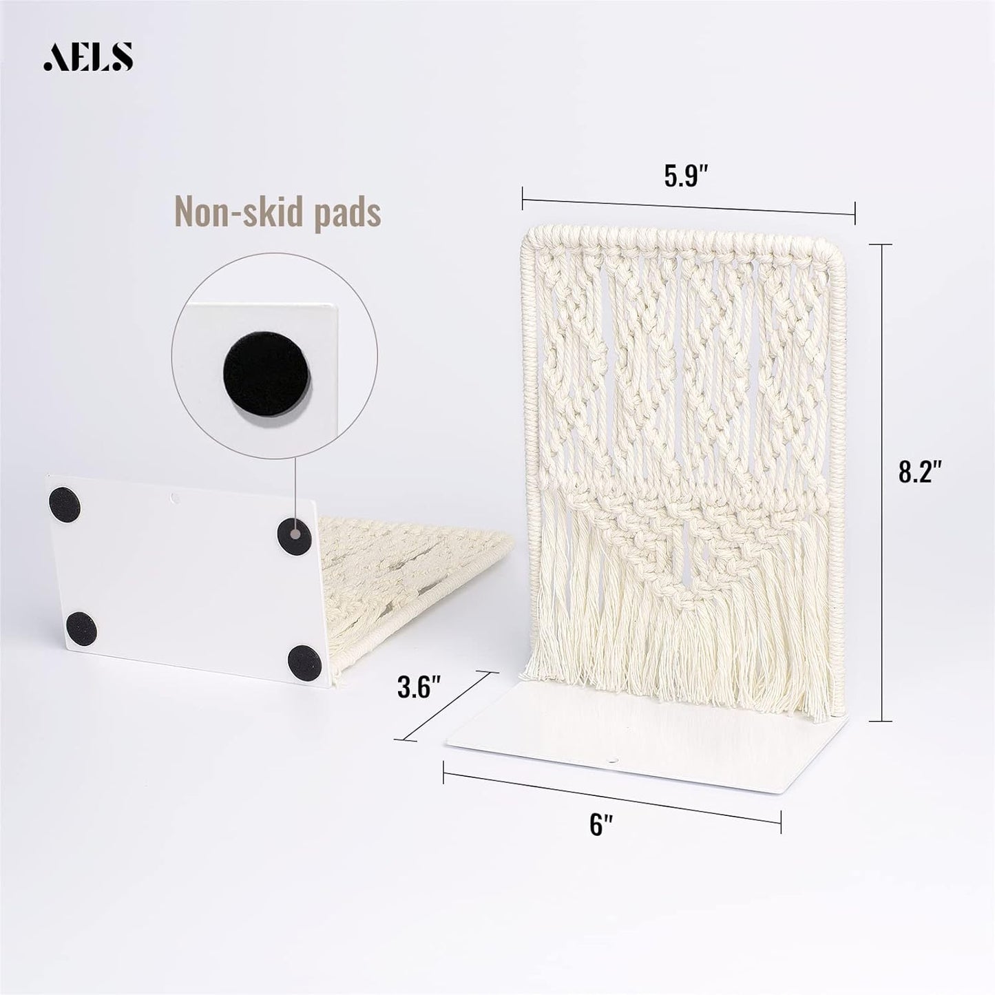 AELS Boho Macrame Bookends, Heavy Duty Metal Book Ends, Decorative Unique Bookend Supports for Shelves, Stopper for Books/Movies/CD, Farmhouse Decoration,Thanksgiving for Friends