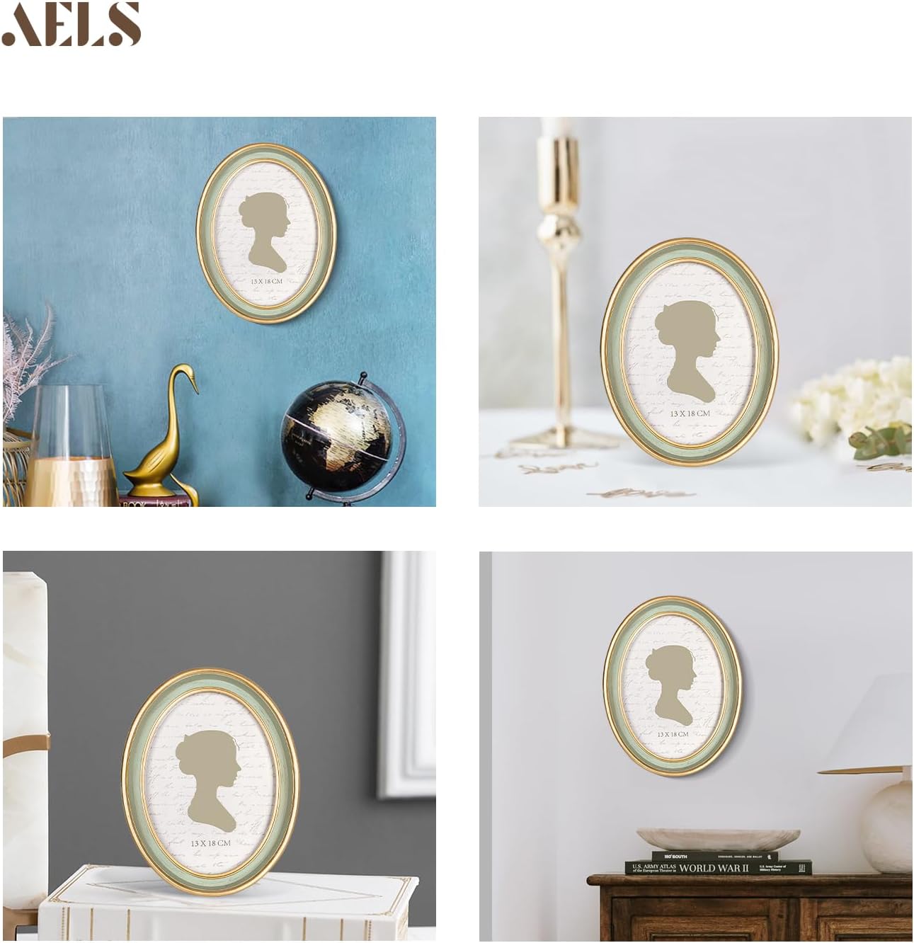 AELS 4x4 Inch Vintage Picture Frame, Elegant Antique Photo Frames with Glass Front, Photo Display, Tabletop Wall Hanging, Gift Ideas, Black Round with Gold Trim