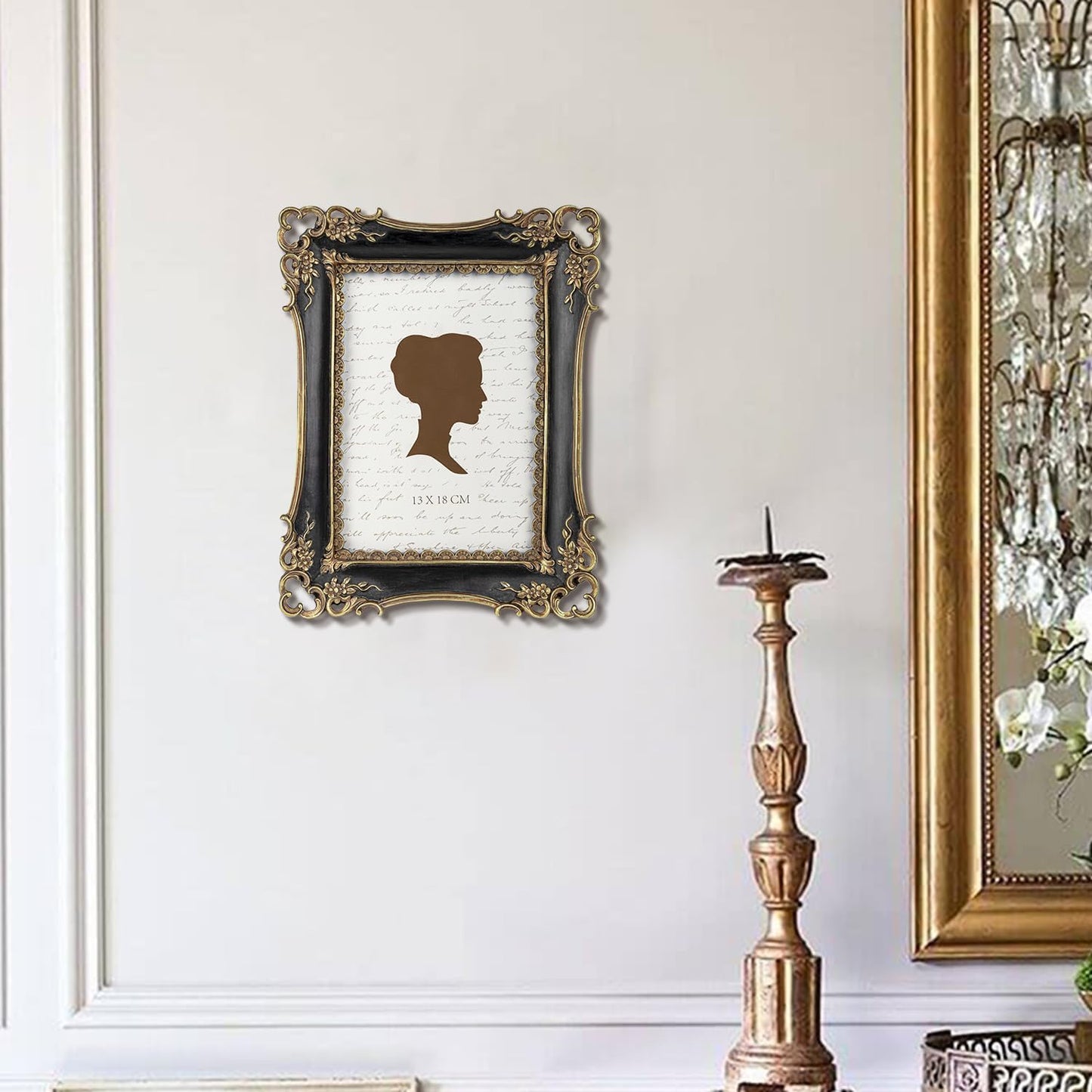 AELS 5x7 Inch Vintage Picture Frame, Elegant Antique Photo Frames with Glass Front, Photo Display, Tabletop Wall Hanging, Gift Ideas, Gold and Black