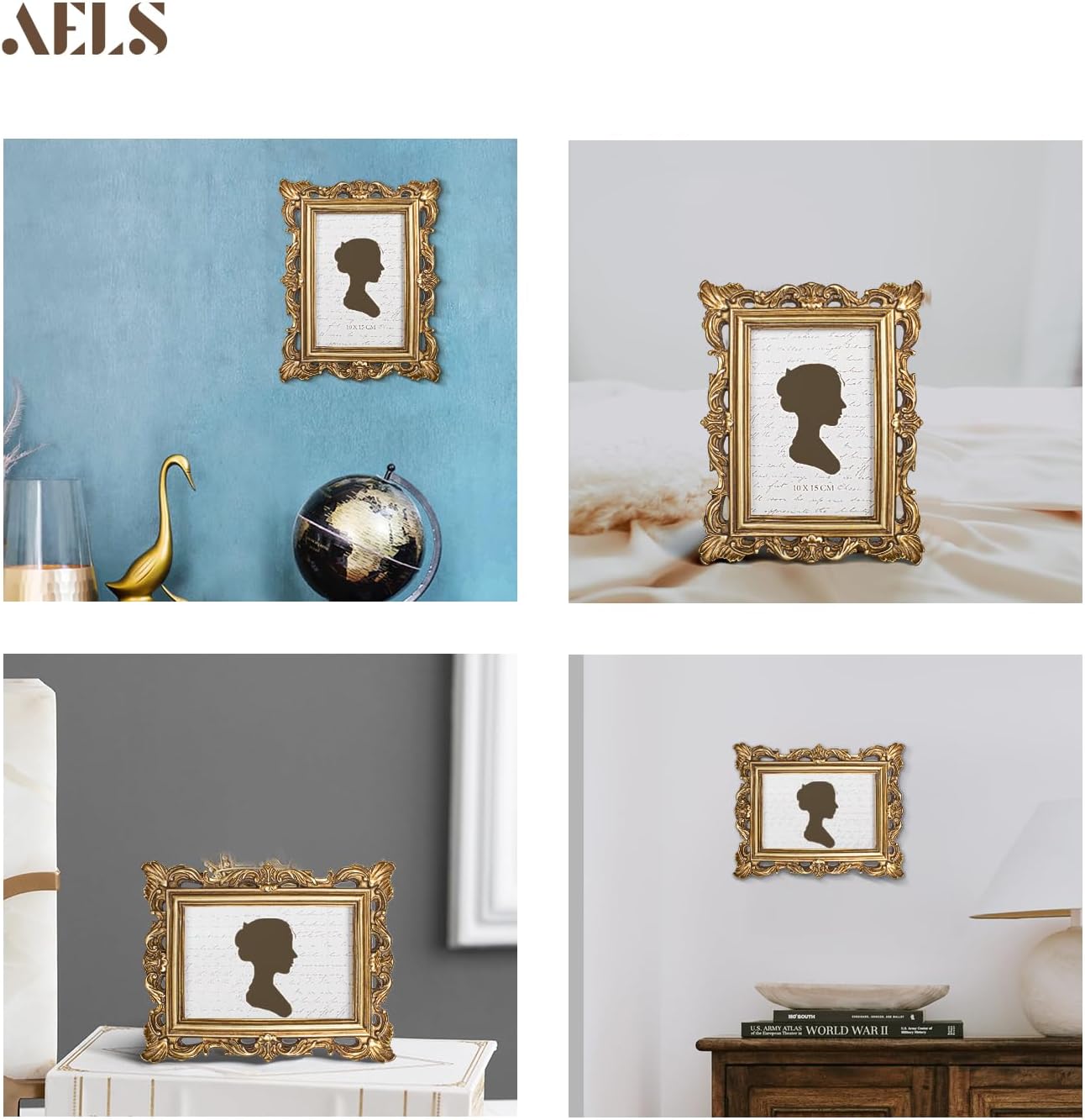 AELS 4x6 Inch Vintage Picture Frame, Elegant Antique Photo Frames with Glass Front, Photo Display, Tabletop Wall Hanging, Gift Ideas
