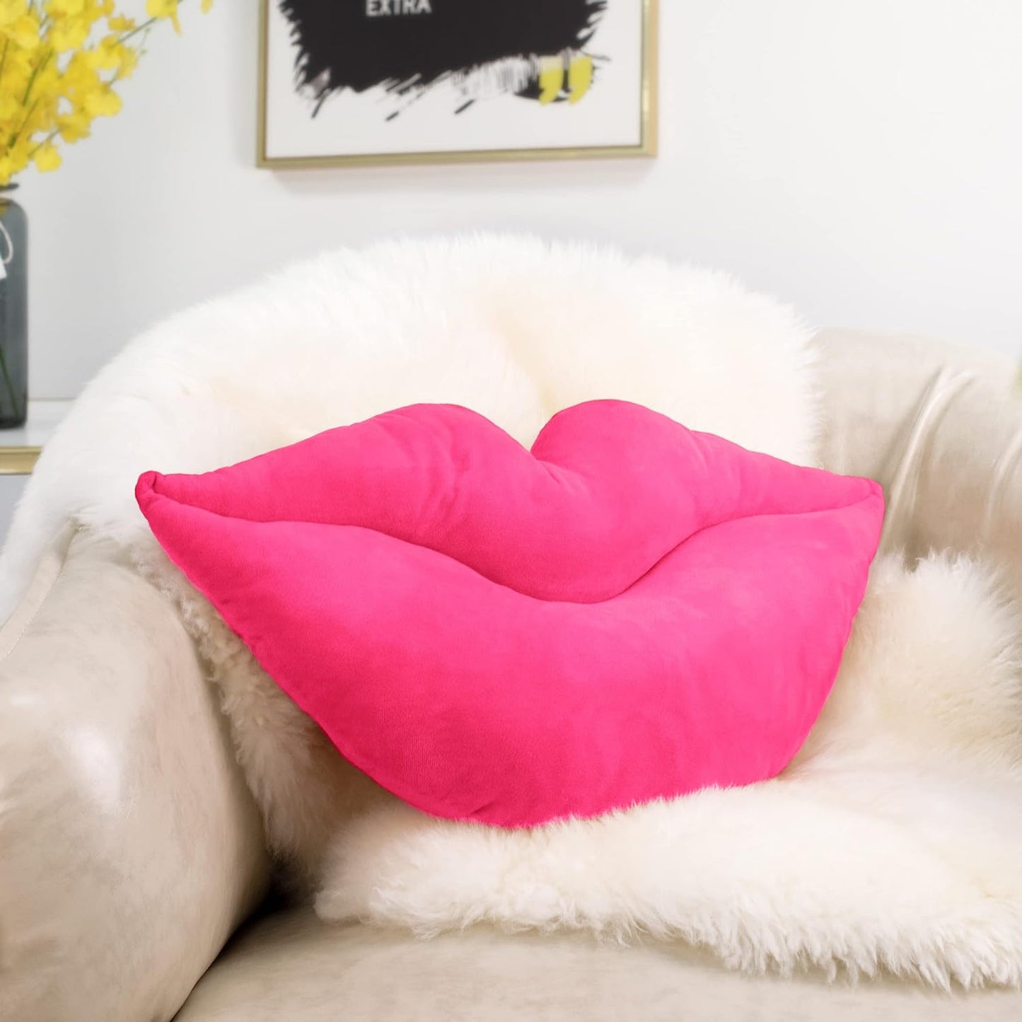 AELS 3D Large Lips Throw Pillows Smooth Soft Velvet Decorative Throw Pillows Love Pillows Cute Pillow 24 X 12 inches for Couch Sofa Bed Living Room Bedroom, Red