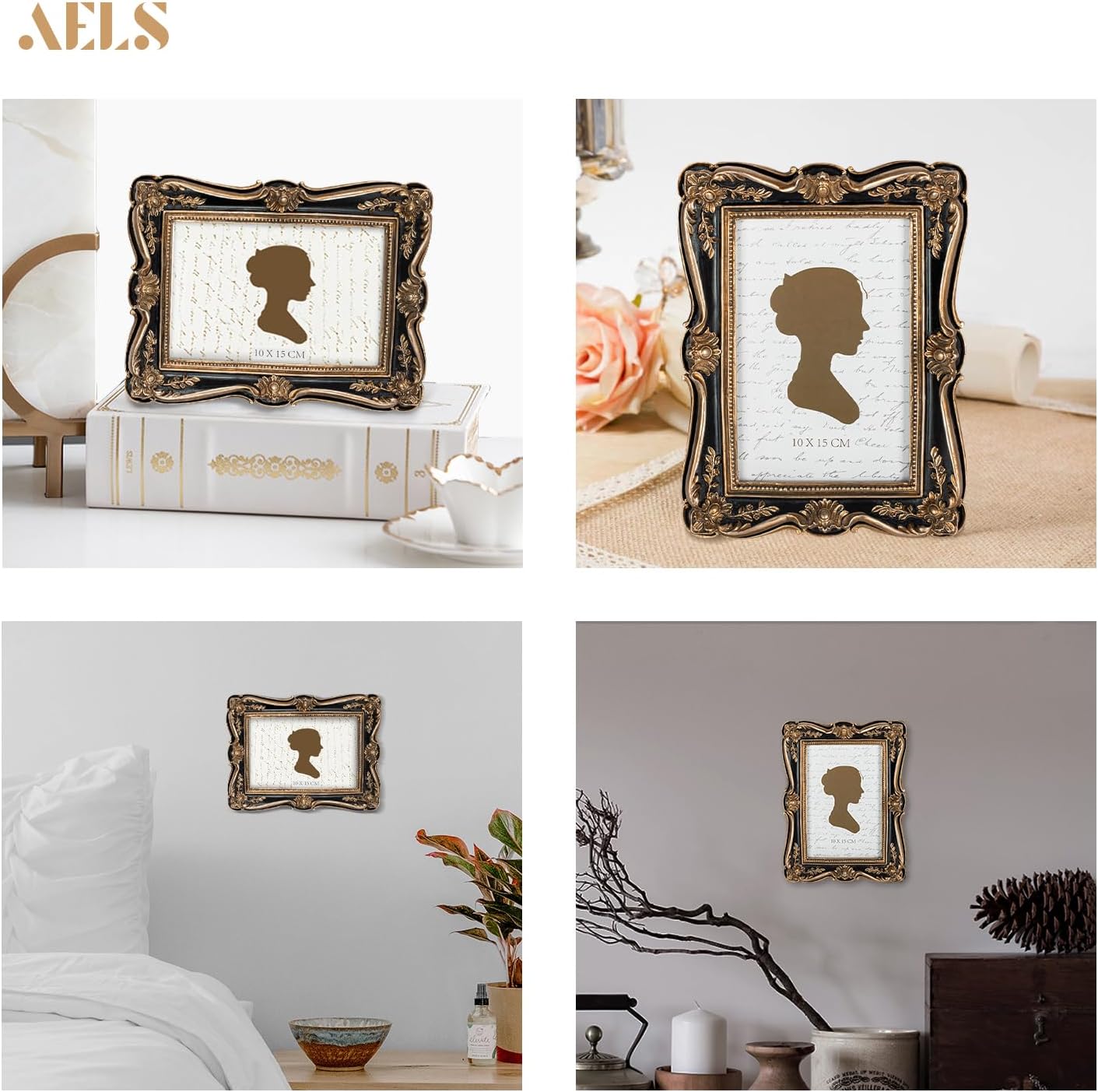 AELS 5x7 Inch Vintage Picture Frame, Elegant Antique Photo Frames with Glass Front, Photo Display, Tabletop Wall Hanging, Gift Ideas, Gold and Green