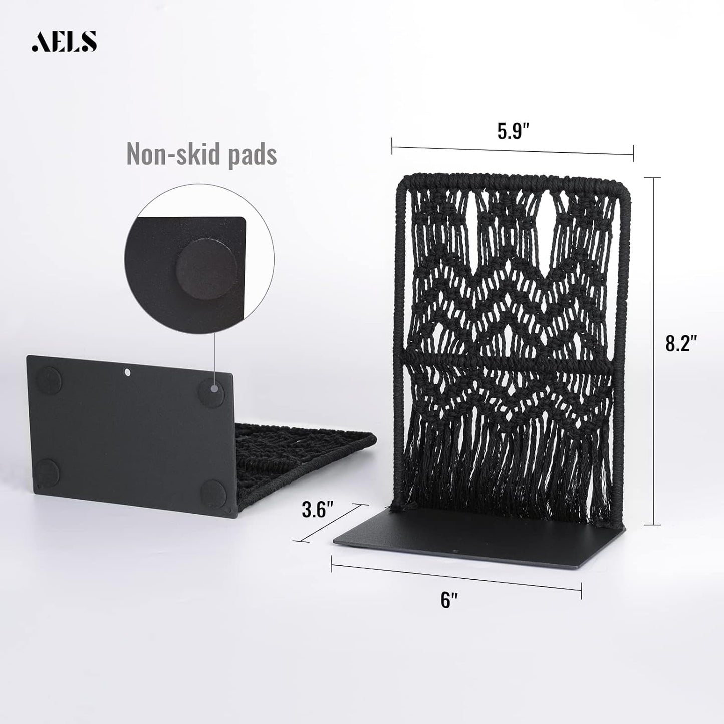 AELS Boho Macrame Bookends, Heavy Duty Metal Book Ends, Decorative Unique Bookend Supports for Shelves, Stopper for Books/Movies/CD, Farmhouse Decoration,Thanksgiving for Friends