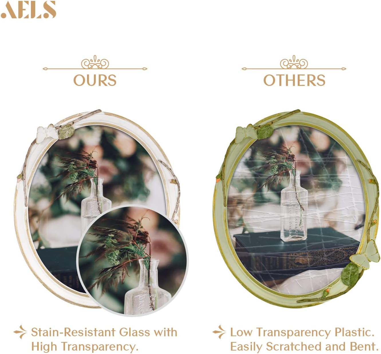 AELS 5x7 Inch Oval Vintage Picture Frame with 3D Butterfly, Antique Photo Frames with Glass Front, Luxury Photo Display, Tabletop Wall Hanging, Gift Ideas