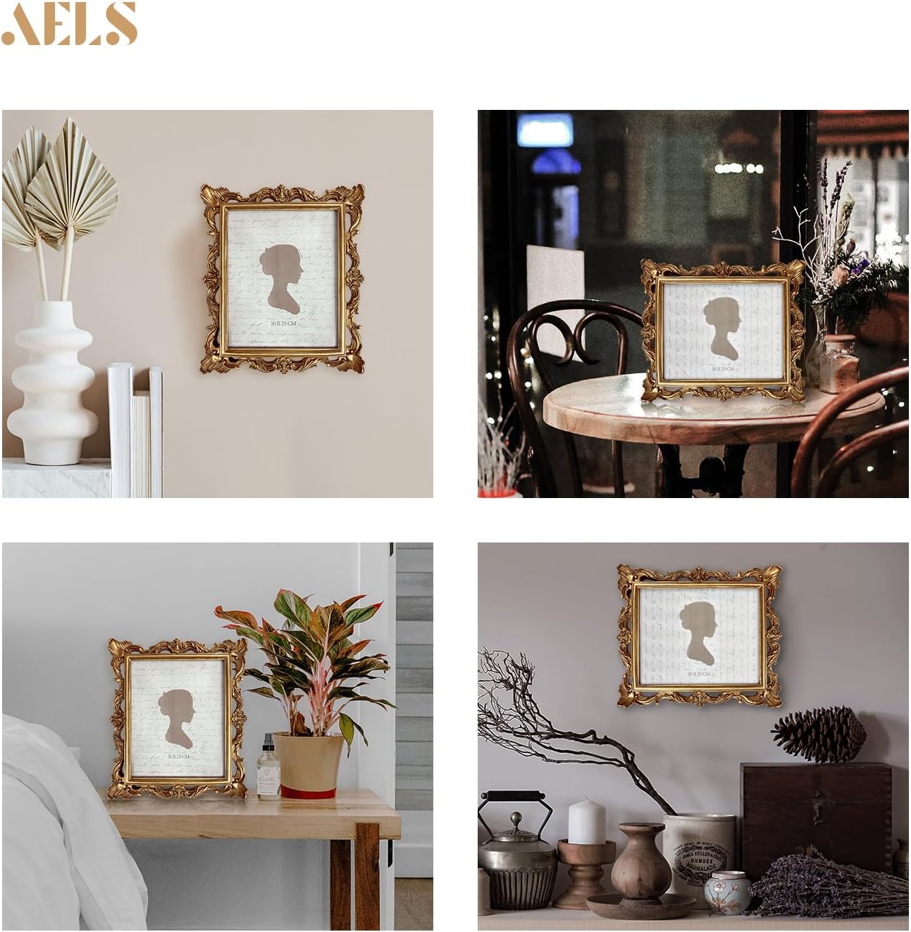AELS 4x6 Inch Vintage Picture Frame, Elegant Antique Photo Frames with Glass Front, Photo Display, Tabletop Wall Hanging, Gift Ideas