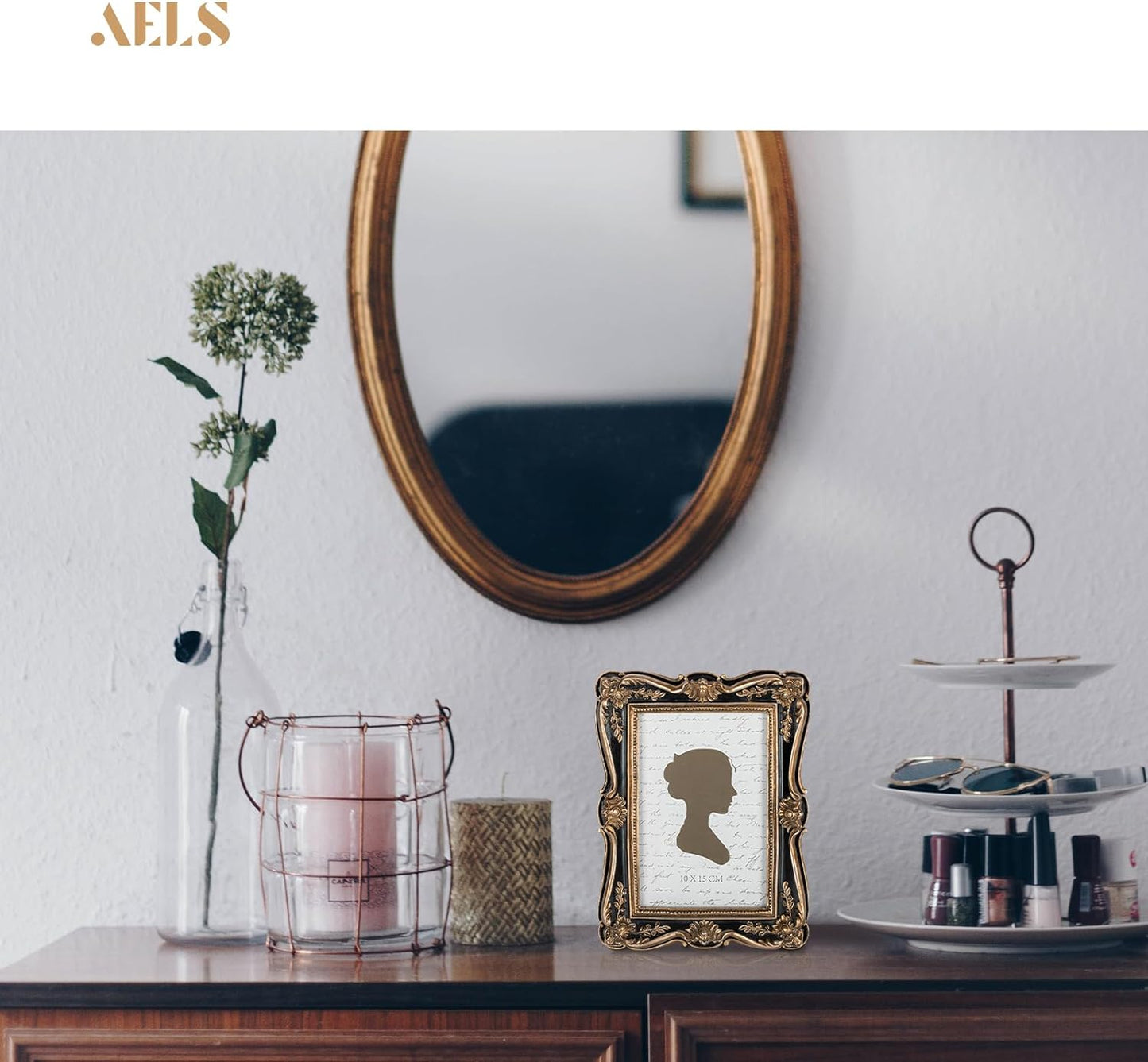 AELS 5x7 Inch Vintage Picture Frame, Elegant Antique Photo Frames with Glass Front, Photo Display, Tabletop Wall Hanging, Gift Ideas, Gold and Green