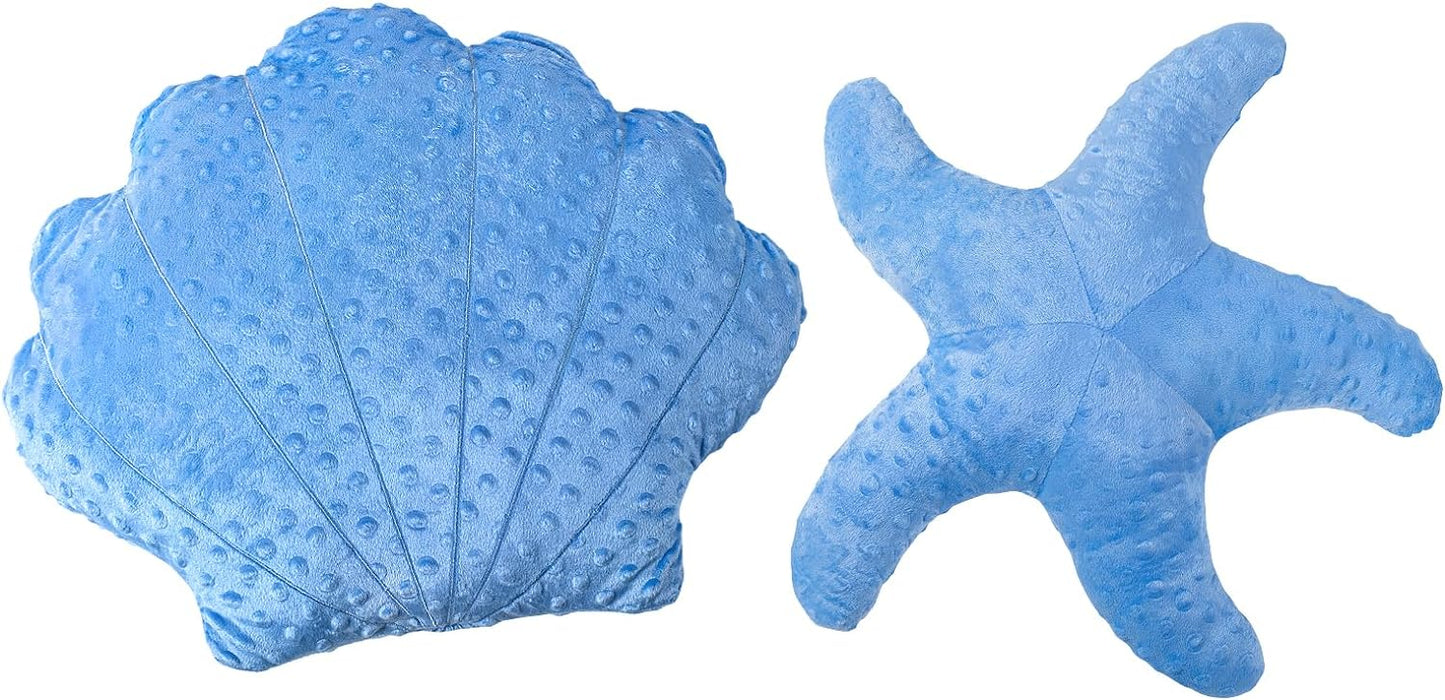 AELS Coastal Throw Pillows Set of 2, Starfish Shell Pillows, Beach Ocean Nautical Themed Smooth Soft Minky Decorative Throw Pillows, Cute Pillow for Couch Sofa Bed Living Room Bedroom Nursery, White
