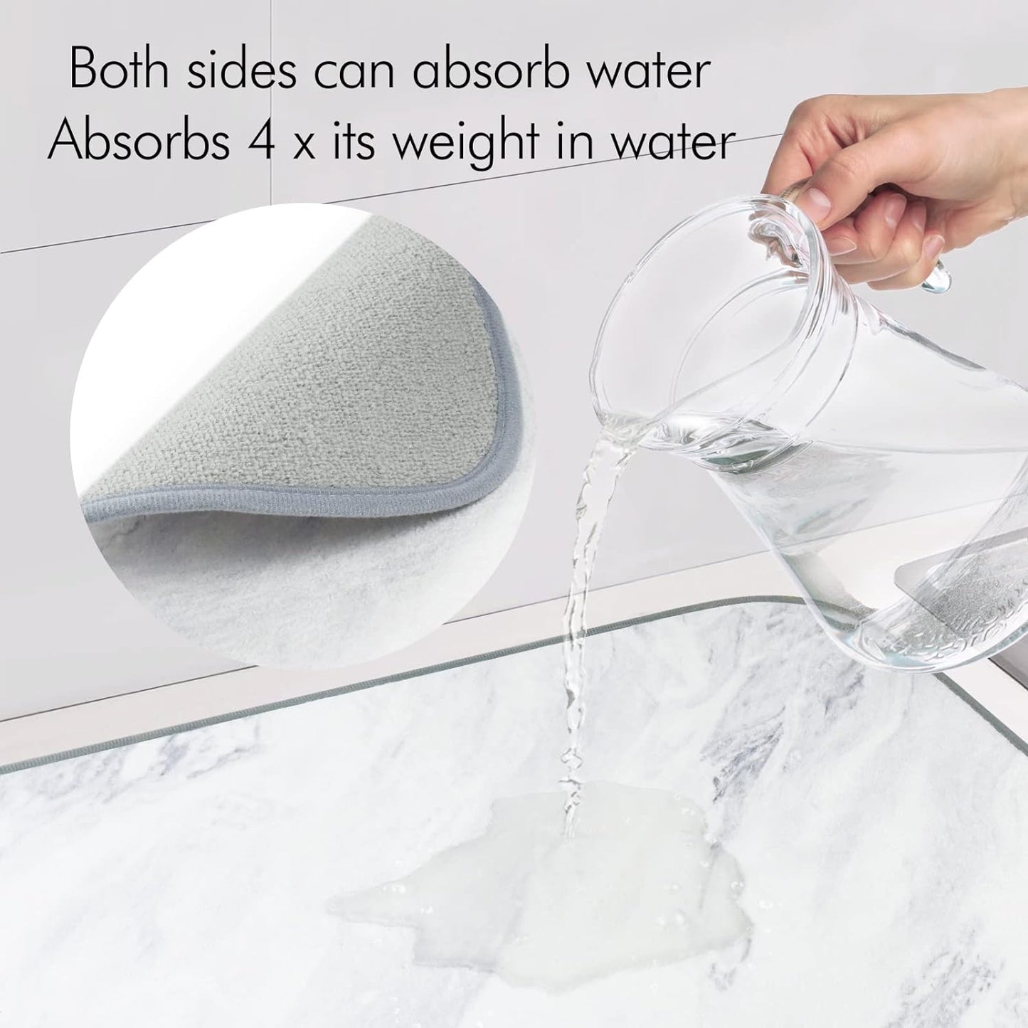 AELS XL 24" x 18" Dish Drying Mat, Set of 2, for Kitchen Counter, White Marble Reversible Absorbent Microfiber Dish Drainer/Rack Pads with Hanging Loop