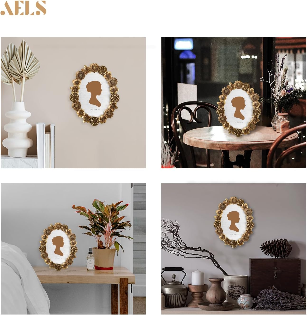 AELS 5x7 Inch Vintage Picture Frame, Elegant Antique Oval Photo Frames with Glass Front, Photo Display, Tabletop Wall Hanging, Gift Ideas, Gold Flower
