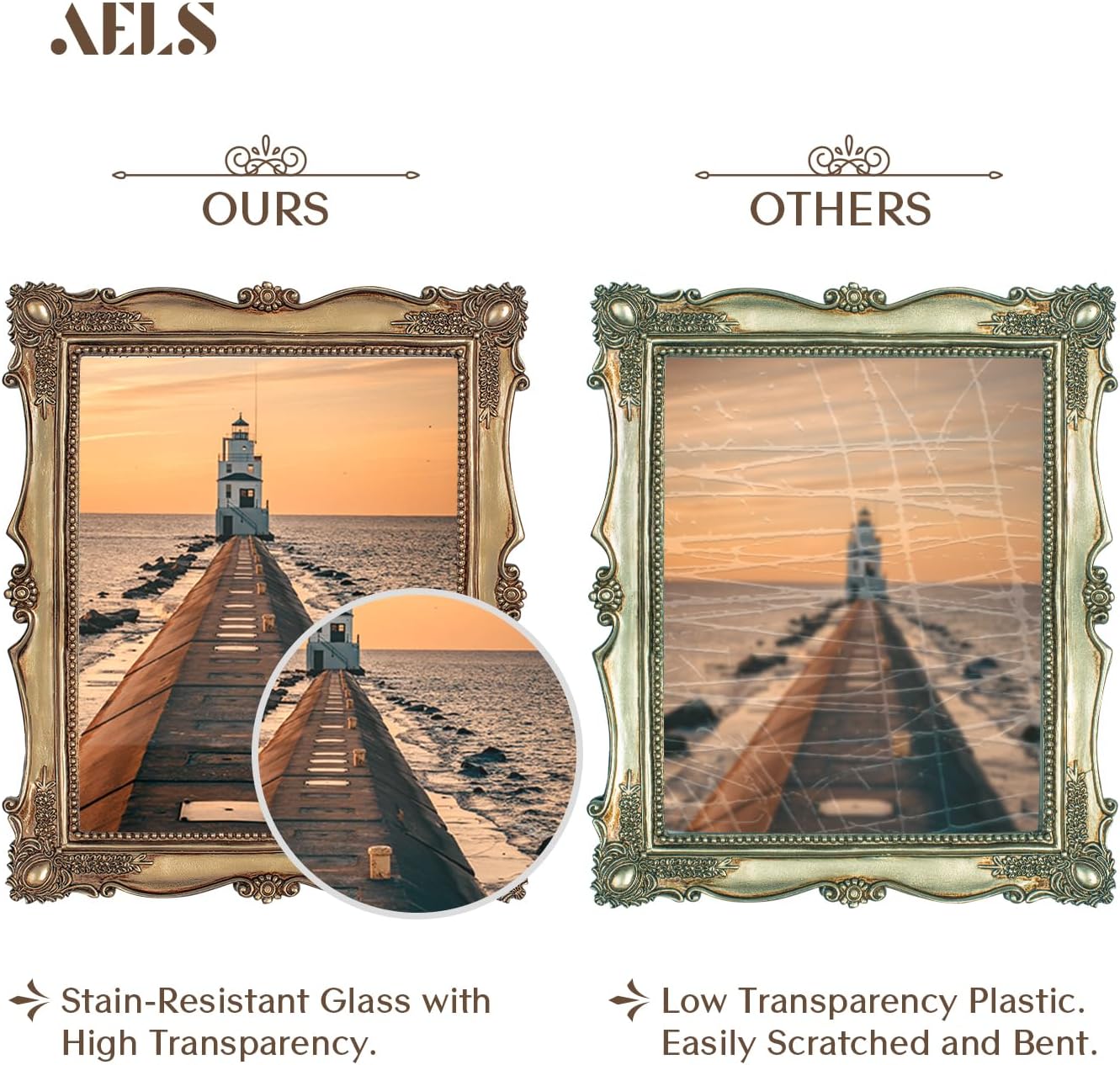 AELS 8x10 Inch Vintage Picture Frame, Elegant Antique Photo Frames with Glass Front, Photo Display, Tabletop Wall Hanging, Gift Ideas, Gold and Black