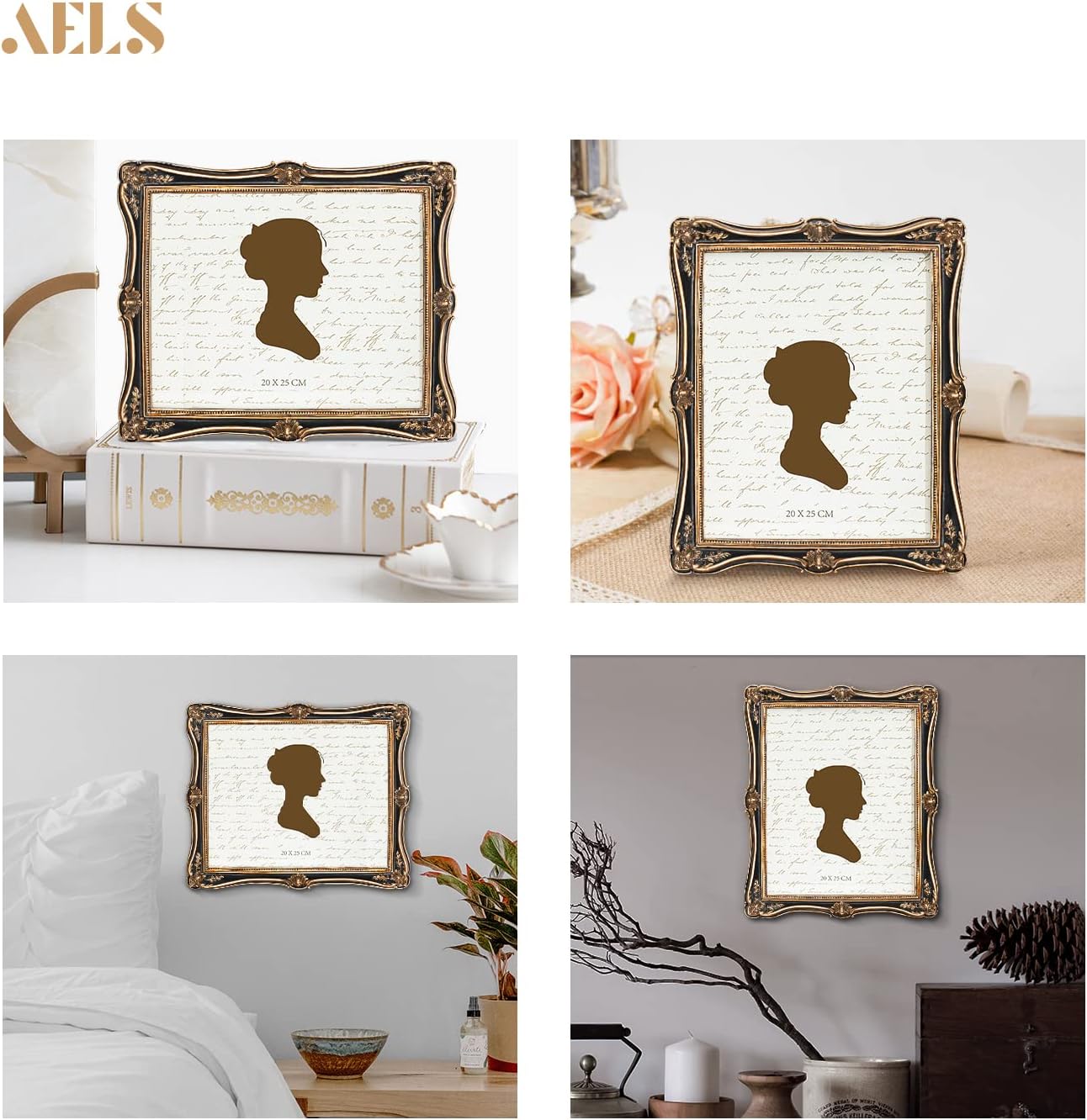 AELS 5x7 Inch Vintage Picture Frame, Elegant Antique Photo Frames with Glass Front, Photo Display, Tabletop Wall Hanging, Gift Ideas, Gold and Green