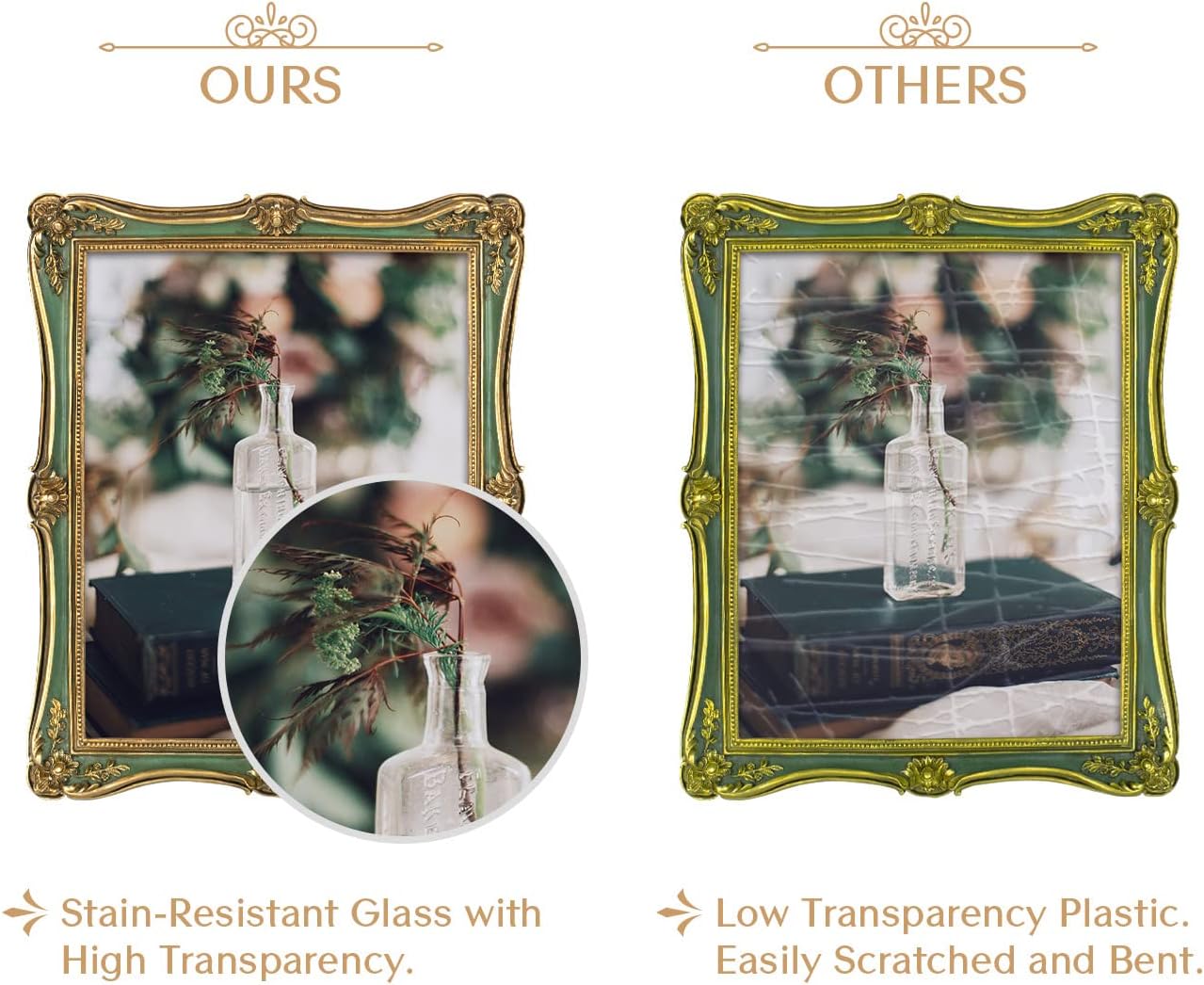 AELS 5x7 Inch Vintage Picture Frame, Elegant Antique Photo Frames with Glass Front, Photo Display, Tabletop Wall Hanging, Gift Ideas, Gold and Green