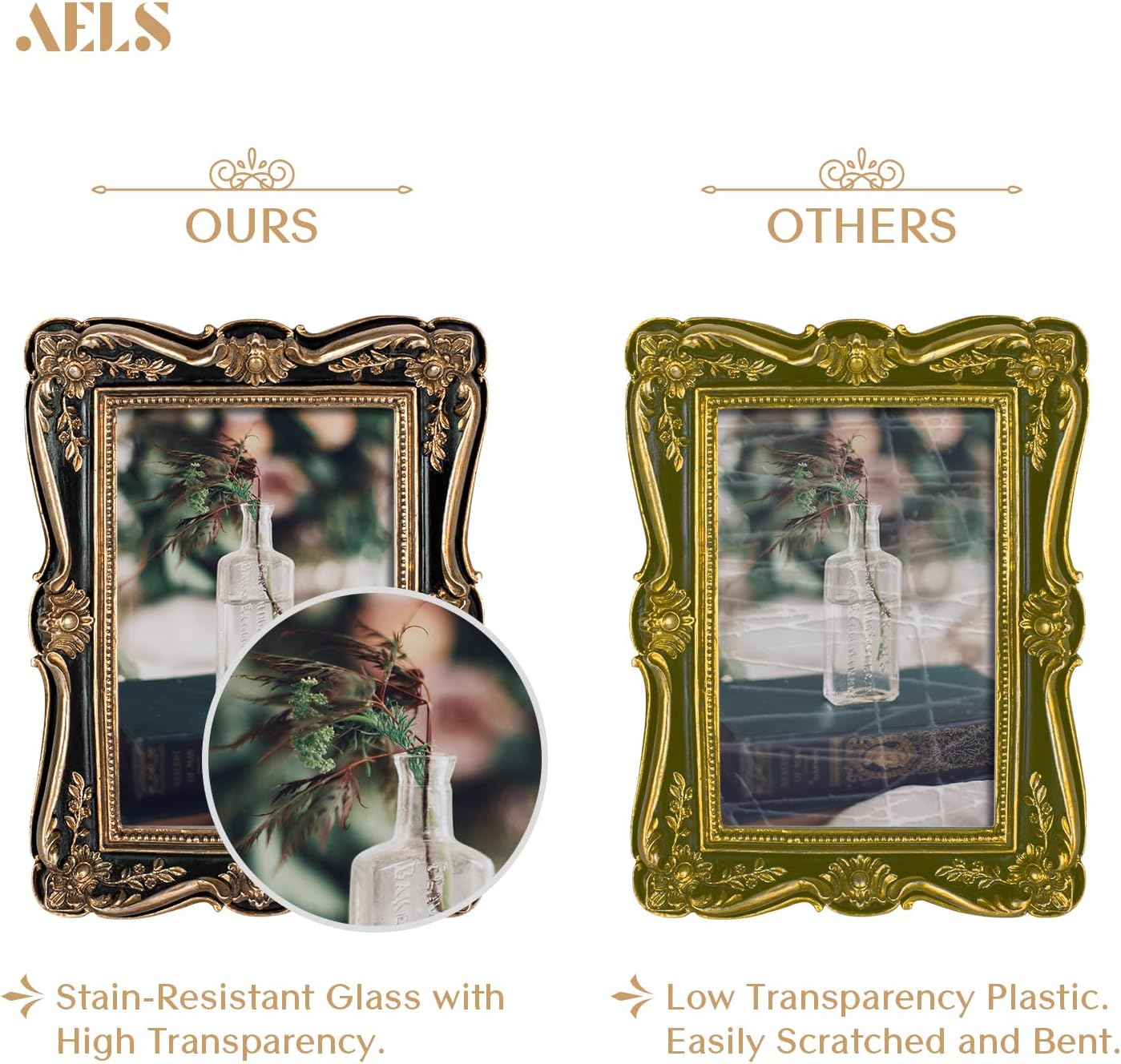 AELS 5x7 Inch Vintage Picture Frame, Elegant Antique Photo Frames with Glass Front, Photo Display, Tabletop Wall Hanging, Gift Ideas, Gold and Green