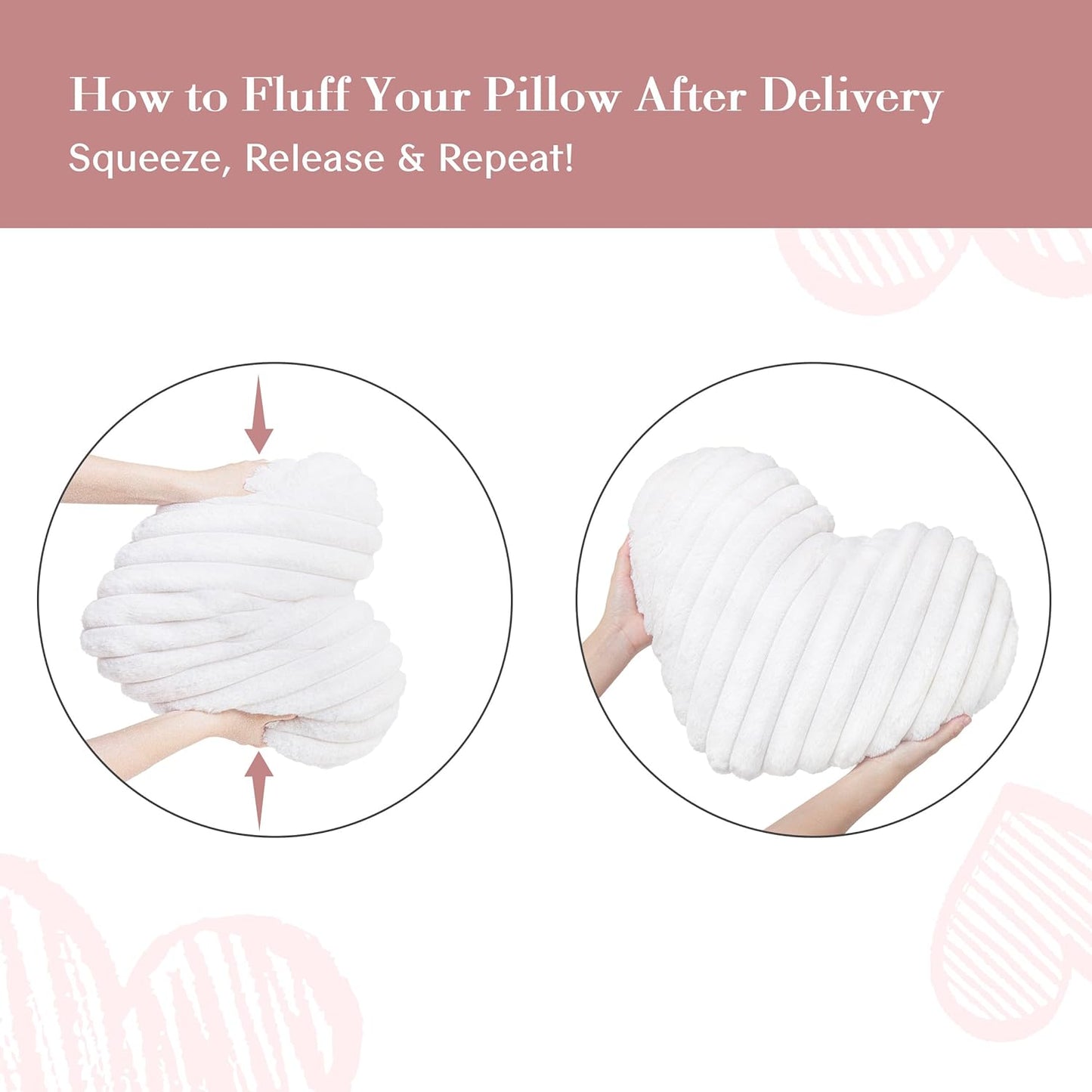 AELS Heart Shaped Pillow, 20 Inches Heart Decorative Throw Pillows, Faux Fur Love Pillows Cute Pillow, Valentines Day Decorations, Wedding Decor, Living Room Bedroom Nursery Decor, White