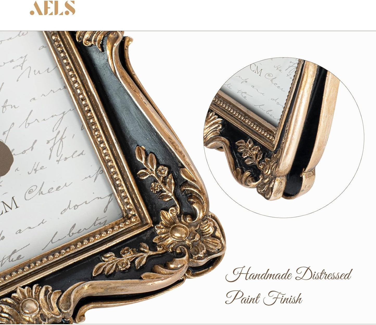 AELS 5x7 Inch Vintage Picture Frame, Elegant Antique Photo Frames with Glass Front, Photo Display, Tabletop Wall Hanging, Gift Ideas, Gold and Green