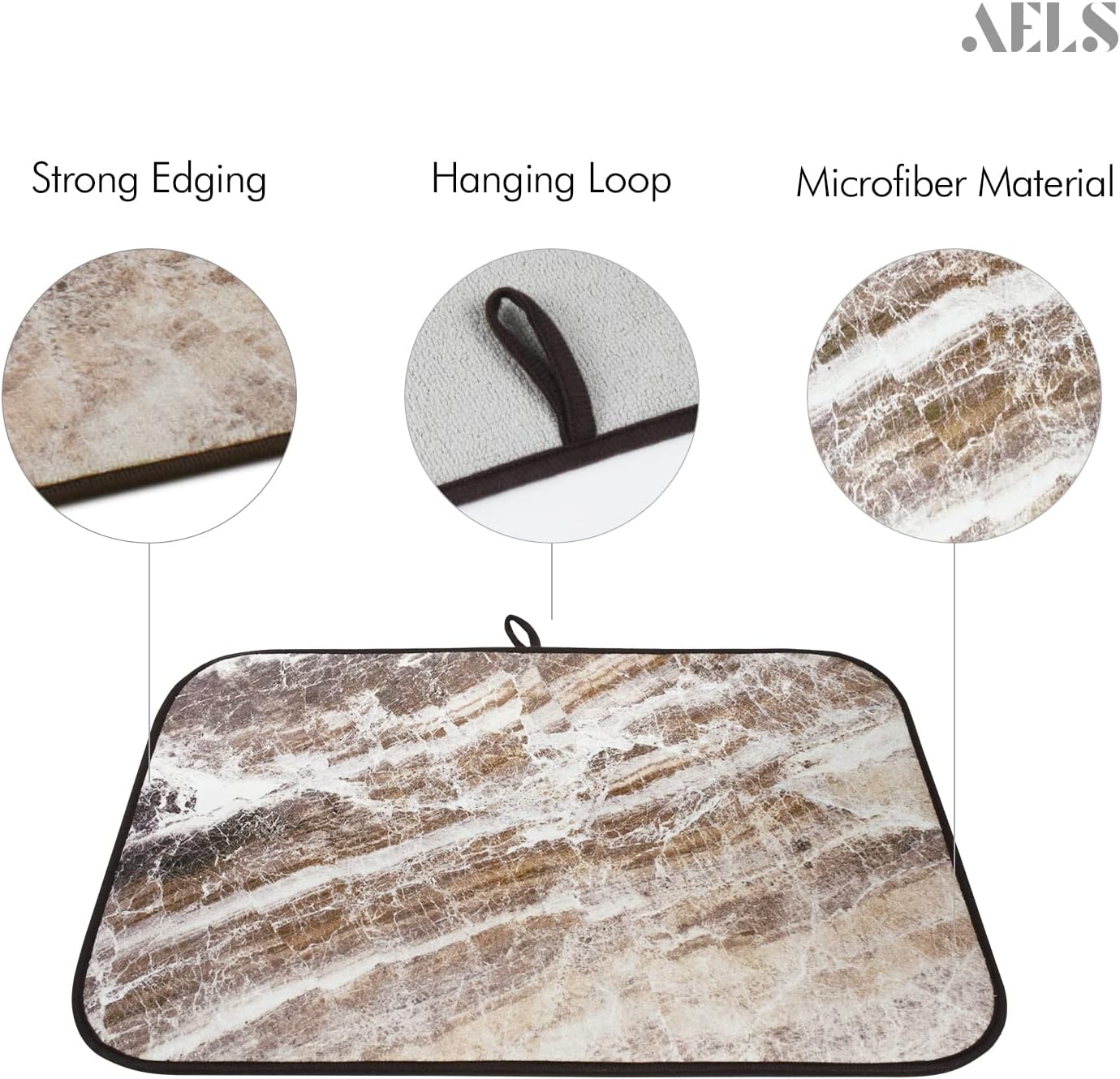 AELS XL 24" x 18" Dish Drying Mat, Set of 2, for Kitchen Counter, White Marble Reversible Absorbent Microfiber Dish Drainer/Rack Pads with Hanging Loop