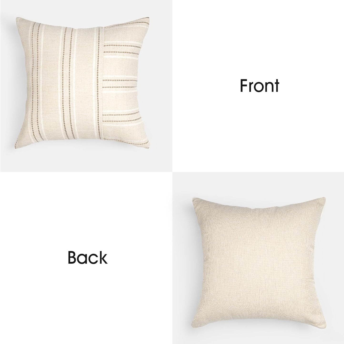 AELS 12x20 Decorative Farmhouse Linen Throw Pillow Covers, Boho Rectangle Lumbar Pillow Case, Set of 2, Beige with Navy Blue Stripe Patchwork Cushion Cover for Sofa Couch Living Room (Cover ONLY)