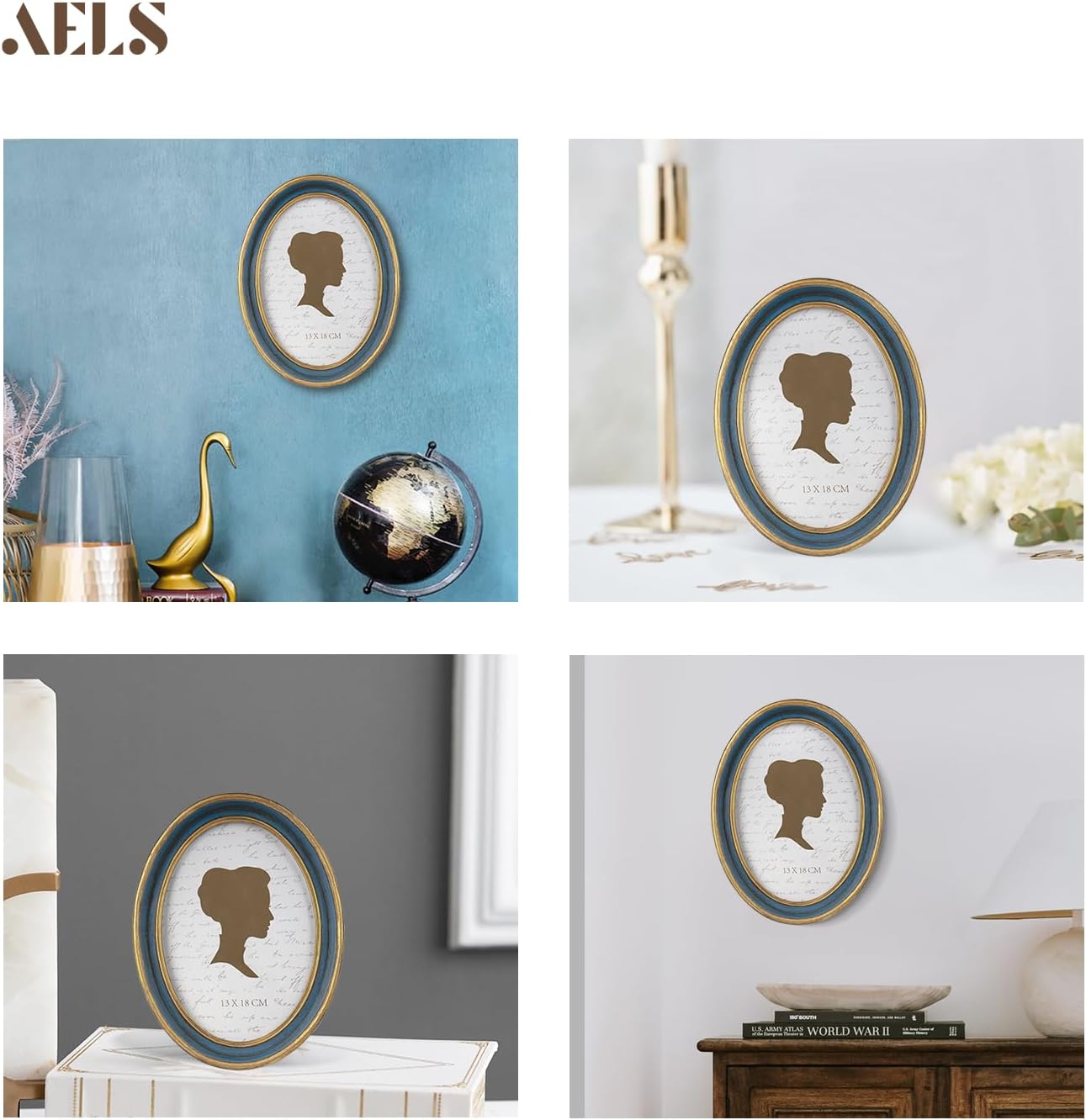 AELS 4x4 Inch Vintage Picture Frame, Elegant Antique Photo Frames with Glass Front, Photo Display, Tabletop Wall Hanging, Gift Ideas, Black Round with Gold Trim
