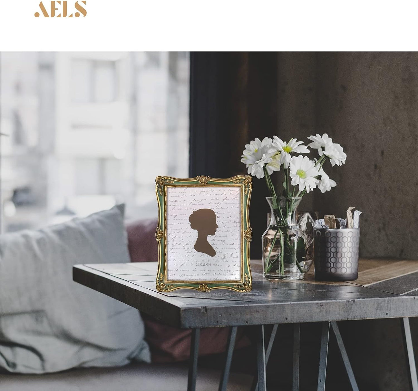 AELS 5x7 Inch Vintage Picture Frame, Elegant Antique Photo Frames with Glass Front, Photo Display, Tabletop Wall Hanging, Gift Ideas, Gold and Green