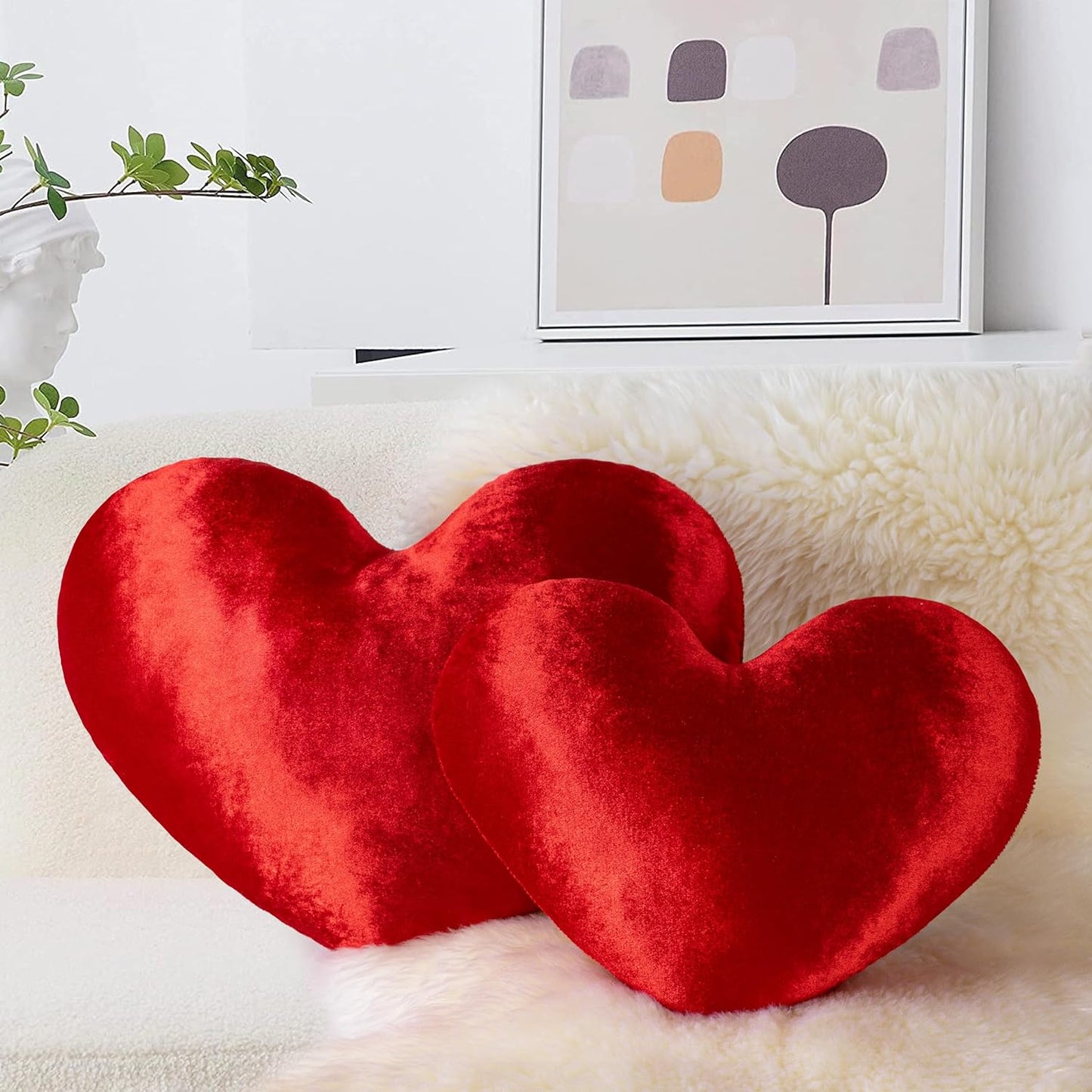 AELS Heart Shaped Pillow, 20 Inches Heart Decorative Throw Pillows, Faux Fur Love Pillows Cute Pillow, Valentines Day Decorations, Wedding Decor, Living Room Bedroom Nursery Decor, White