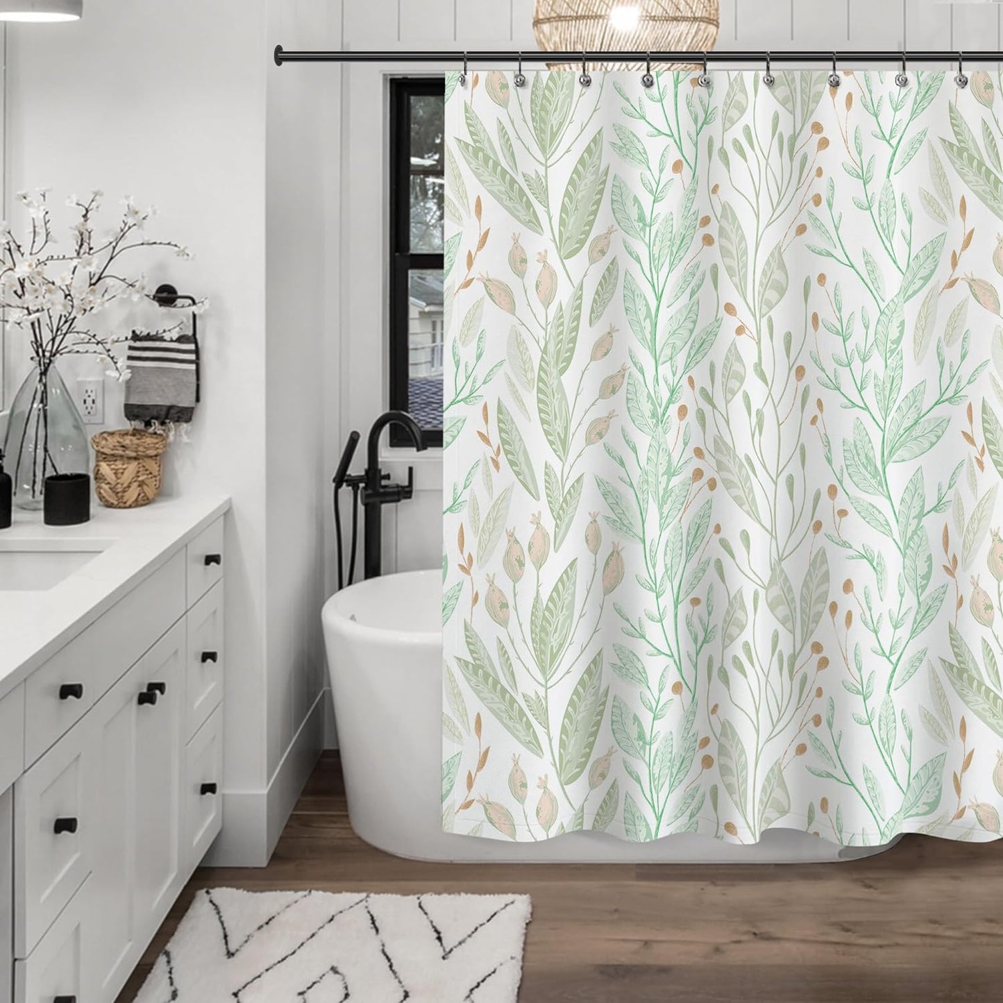 AELS Green Shower Curtain for Bathroom Flower Shower Curtain Wildflower Flowered Bathroom Curtain Decorative Pretty Plant Shower Curtain, 71x71
