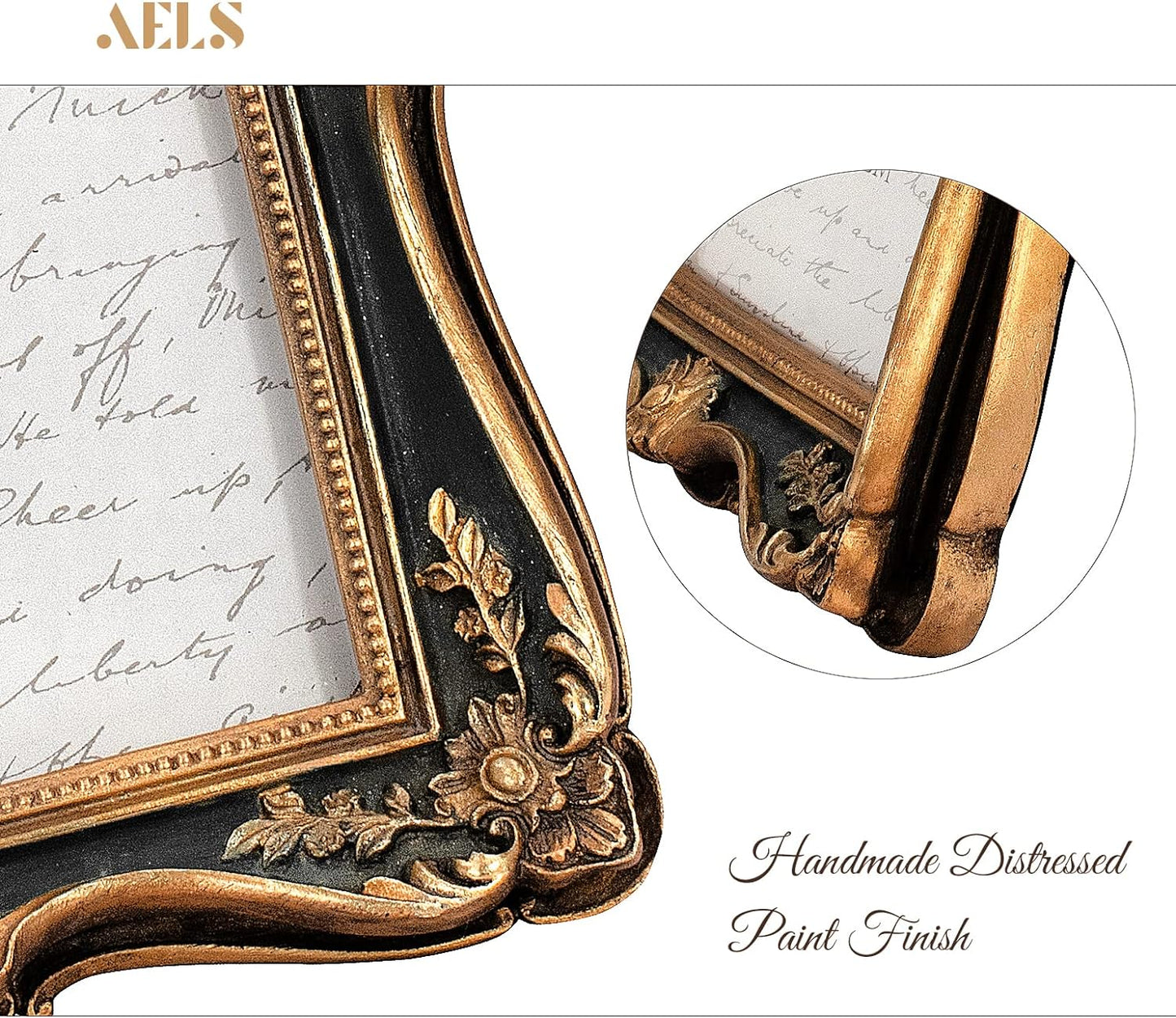AELS 5x7 Inch Vintage Picture Frame, Elegant Antique Photo Frames with Glass Front, Photo Display, Tabletop Wall Hanging, Gift Ideas, Gold and Green