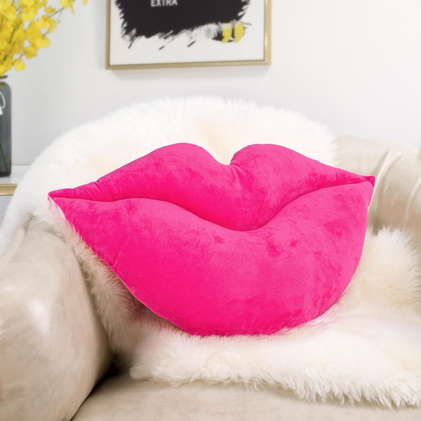AELS 3D Large Lips Throw Pillows Smooth Soft Velvet Decorative Throw Pillows Love Pillows Cute Pillow 24 X 12 inches for Couch Sofa Bed Living Room Bedroom, Red