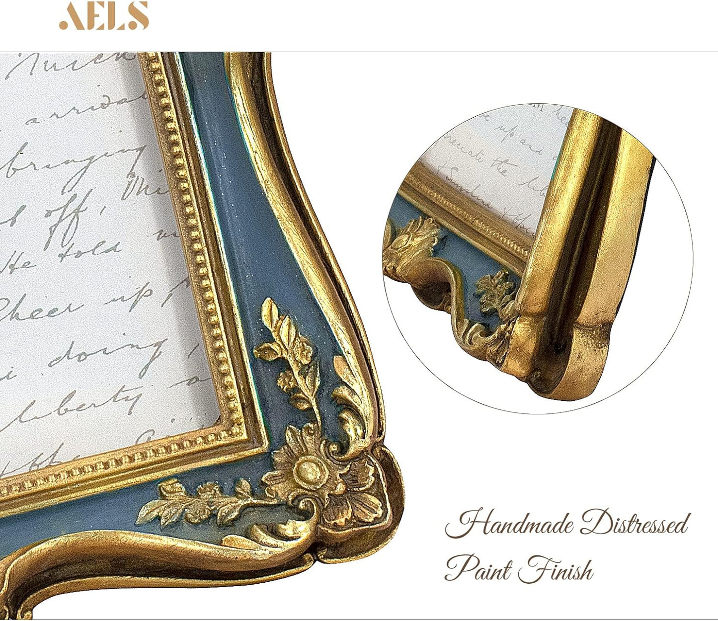 AELS 5x7 Inch Vintage Picture Frame, Elegant Antique Photo Frames with Glass Front, Photo Display, Tabletop Wall Hanging, Gift Ideas, Gold and Green