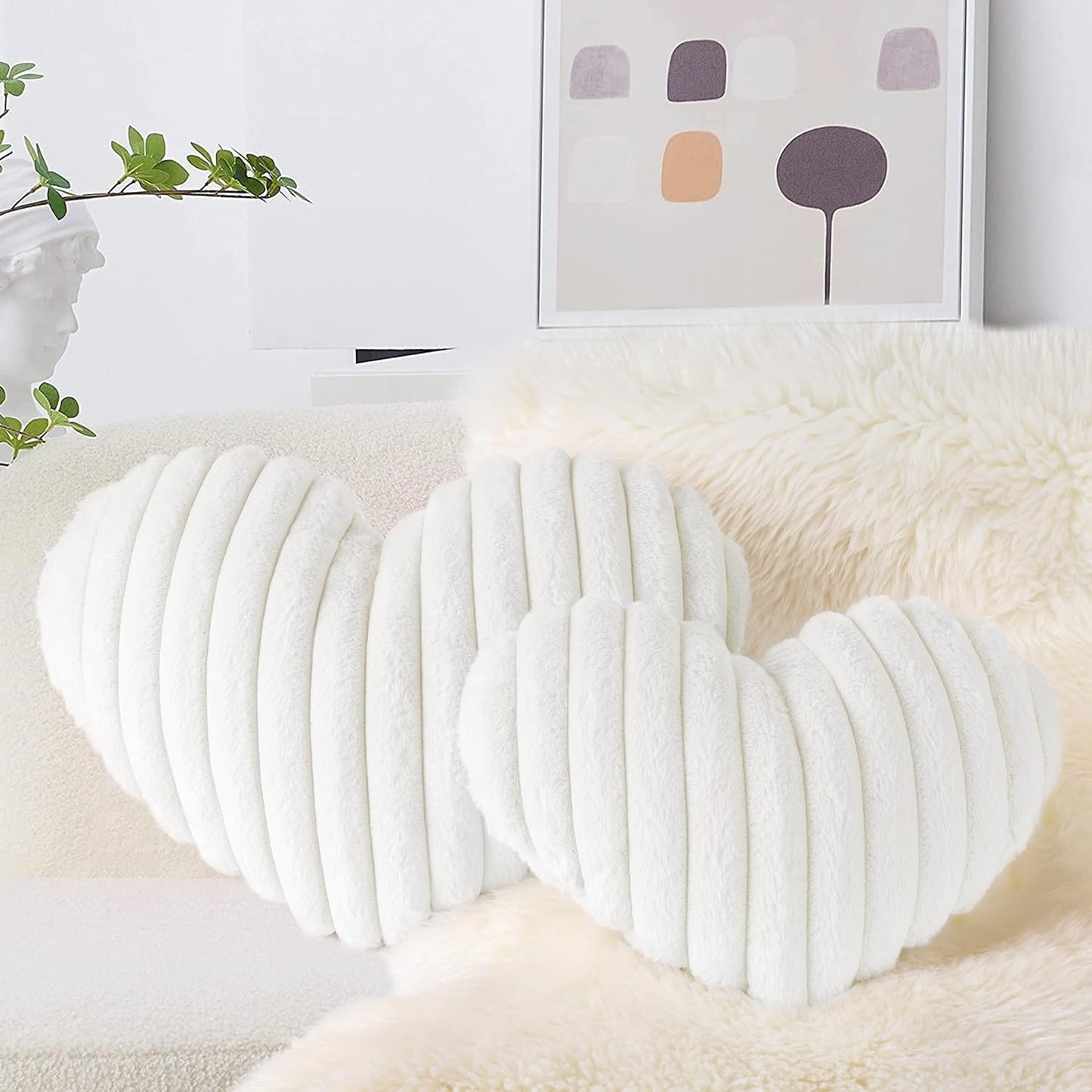 AELS Heart Shaped Pillow, 20 Inches Heart Decorative Throw Pillows, Faux Fur Love Pillows Cute Pillow, Valentines Day Decorations, Wedding Decor, Living Room Bedroom Nursery Decor, White