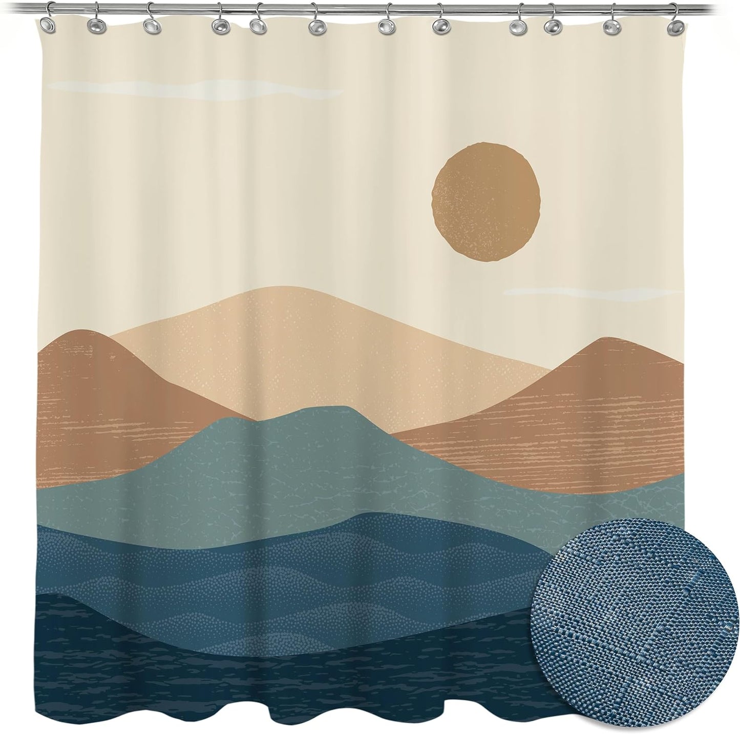 AELS Boho Shower Curtain, Modern Mid Century Curtains with 12 Hooks, Abstract Minimalist Fabric Beige Shower Curtain Set for Bathroom Decor Bohemian Home Decor