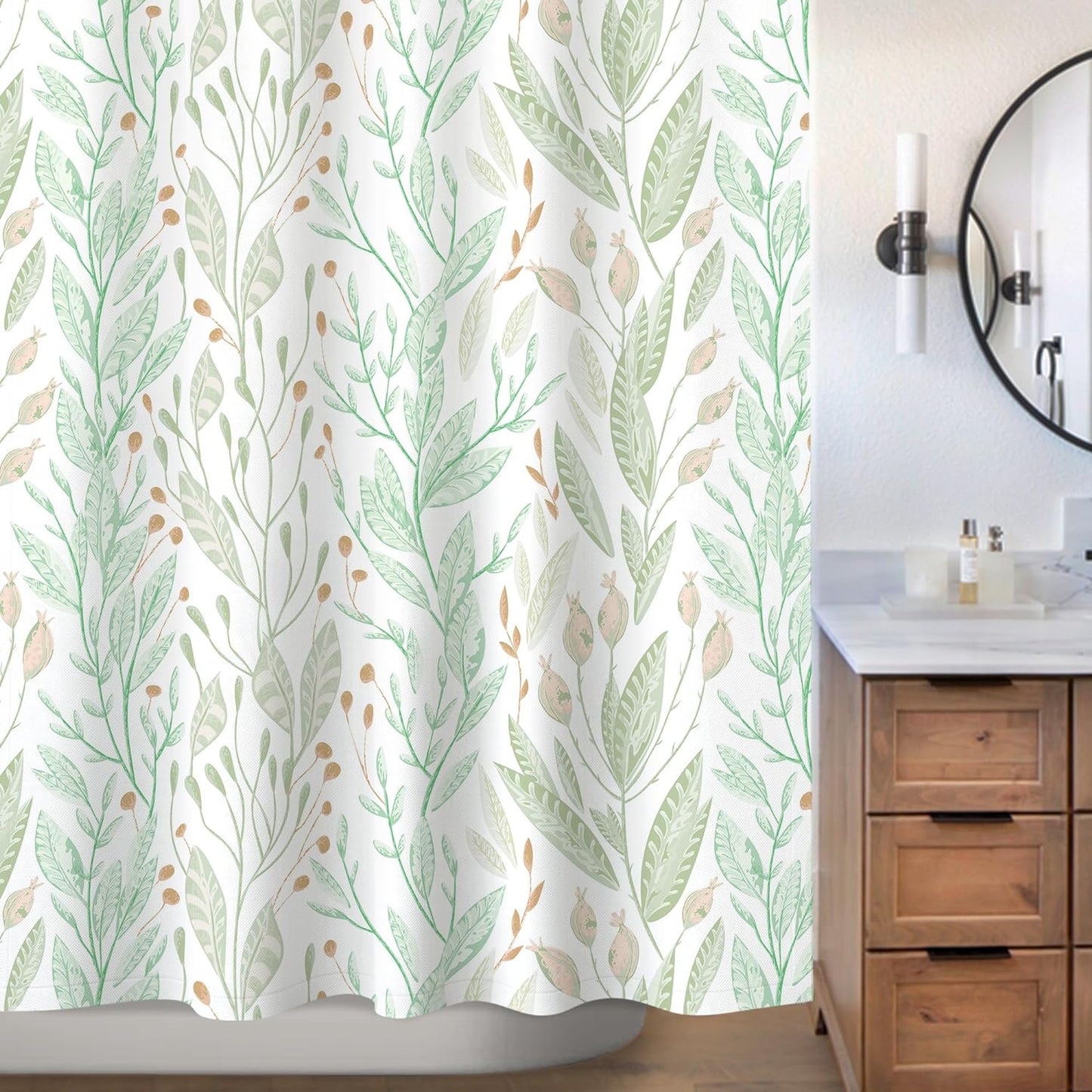 AELS Green Shower Curtain for Bathroom Flower Shower Curtain Wildflower Flowered Bathroom Curtain Decorative Pretty Plant Shower Curtain, 71x71