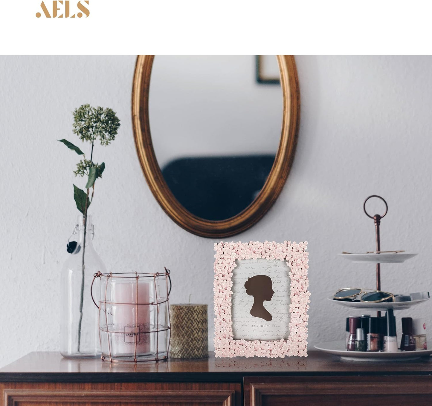 AELS 4x6 Inch Vintage Picture Frame, Elegant Antique Photo Frames with Glass Front, Photo Display, Tabletop Wall Hanging, Gift Ideas, Pink Flowers
