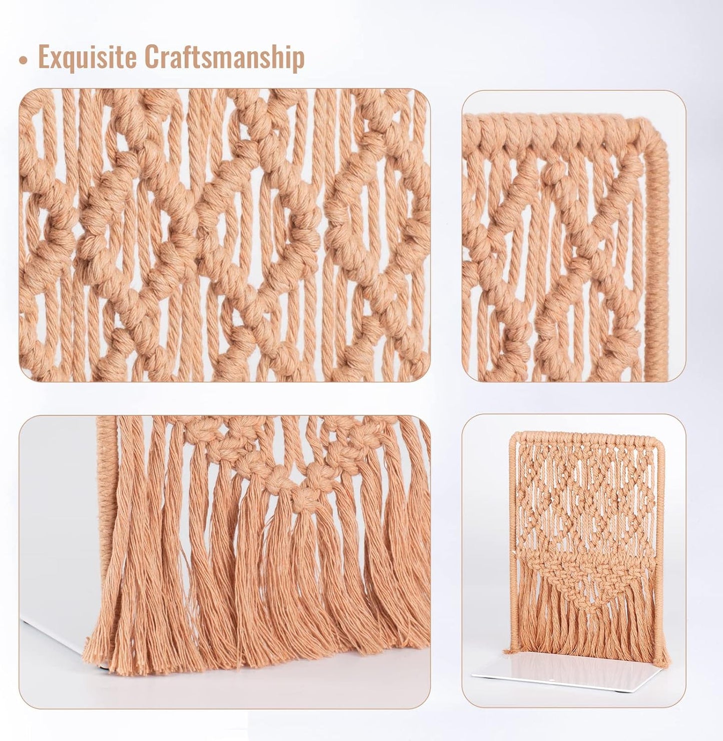 AELS Boho Macrame Bookends, Heavy Duty Metal Book Ends, Decorative Unique Bookend Supports for Shelves, Stopper for Books/Movies/CD, Farmhouse Decoration,Thanksgiving for Friends