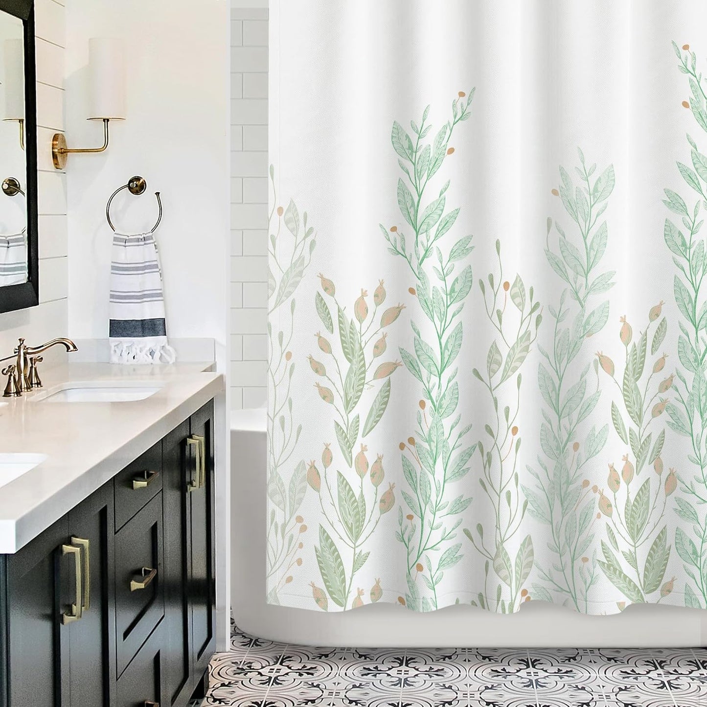 AELS Green Shower Curtain for Bathroom Flower Shower Curtain Wildflower Flowered Bathroom Curtain Decorative Pretty Plant Shower Curtain, 71x71
