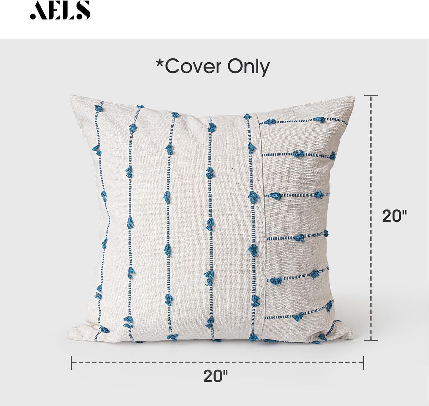AELS 18x18 Decorative Boho Linen Throw Pillow Covers, Modern Farmhouse Textured Pillow Case, Set of 2, Tufted Stitch Stripe Cushion Cover for Bed Sofa Couch Living Room (Cover ONLY), Khaki