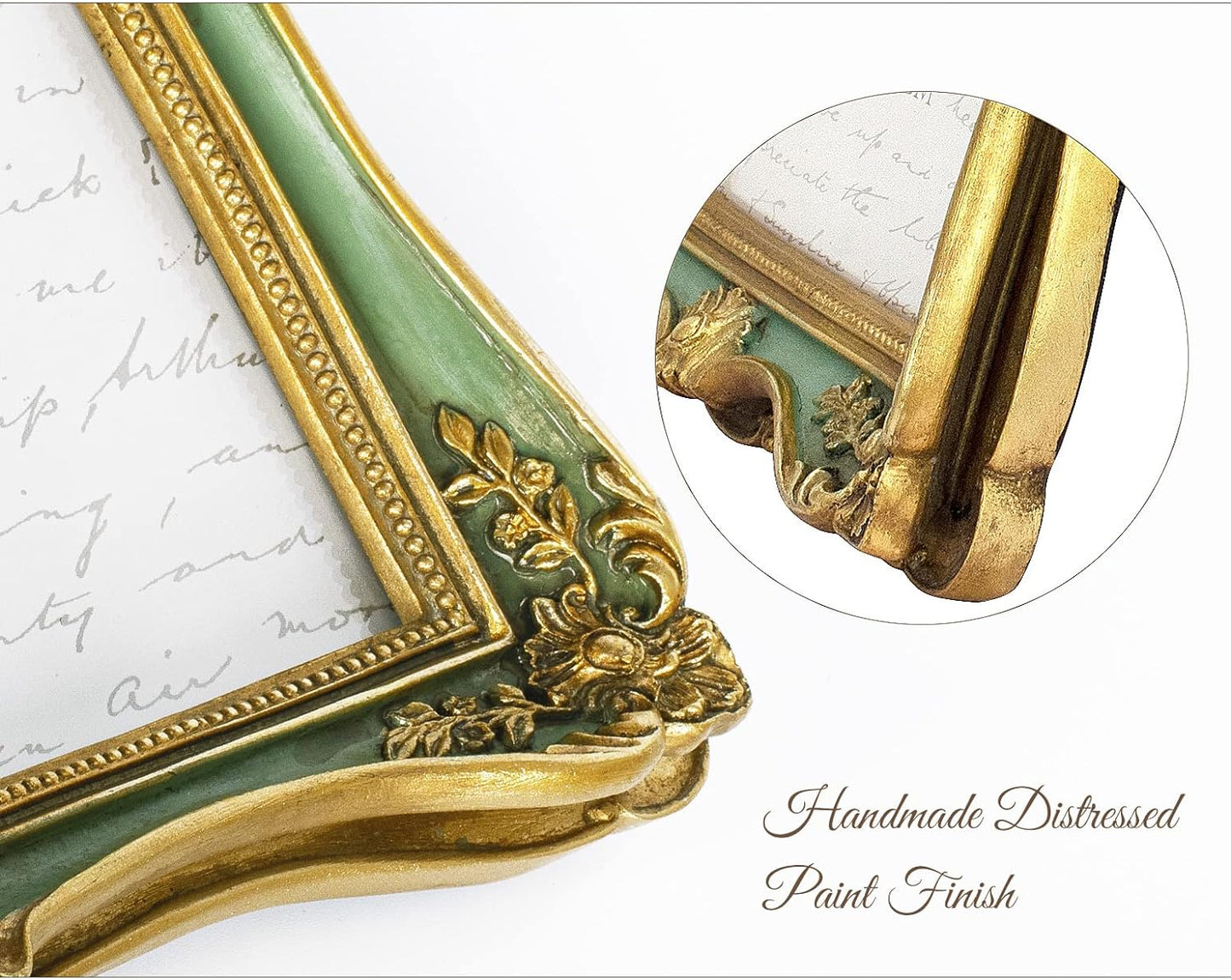 AELS 5x7 Inch Vintage Picture Frame, Elegant Antique Photo Frames with Glass Front, Photo Display, Tabletop Wall Hanging, Gift Ideas, Gold and Green