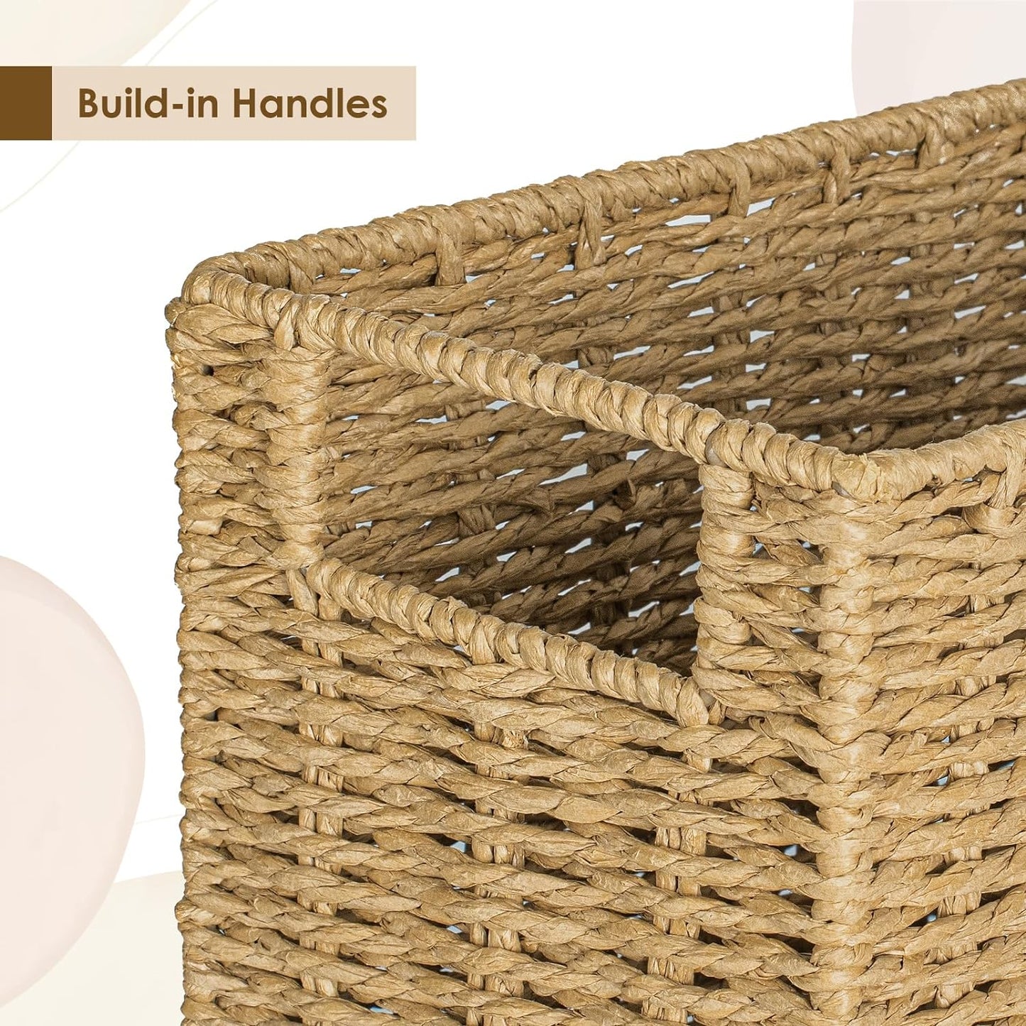 AELS Woven Natural Fibre Magazine Holder, Magazine Rack Floor, Hand-woven Magazine Organizer, Natural Paper Rope Magazine Basket with Handles, Boho Modern Farmhouse Book Basket, Newspaper Holder