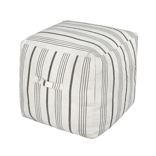 AELS Unstuffed Farmhouse Pouf Cover for Living Room, Storage Bean Bag Cubes, Off White & Gray Stripes Linen Square Ottoman Pouf Foot Rest Footstool, 18"x18"x18", Cover ONLY